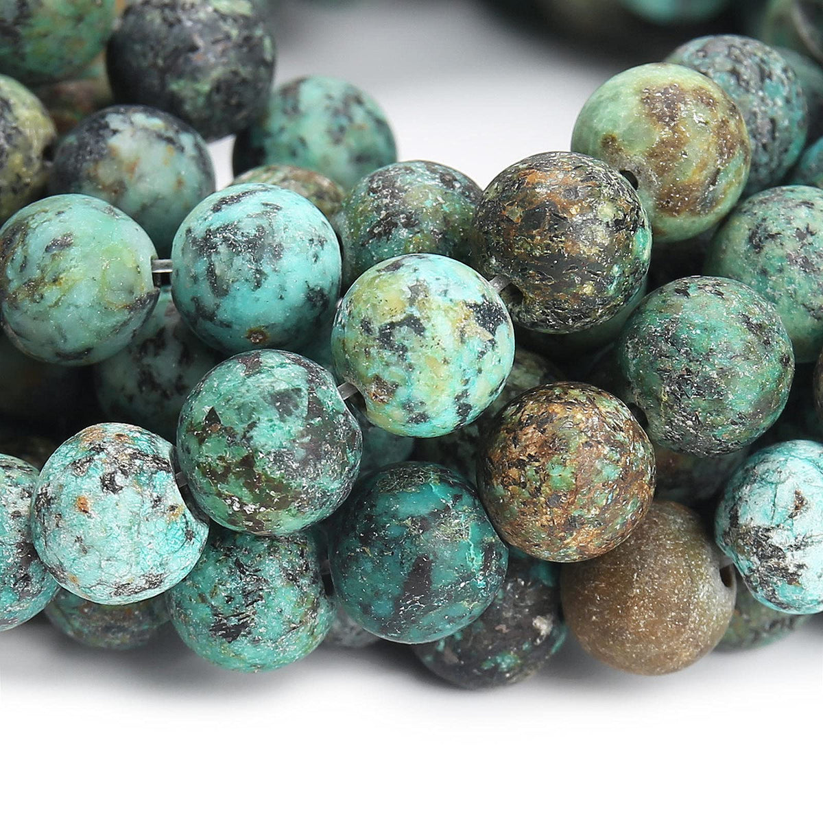 Natural Matte African Turquoise Beads, 8MM Round Frosted Unpolished Loose Gemstone Beads for Bracelet Necklace Jewelry Making, Energy Stone Healing Power with Stretch Beading Cord