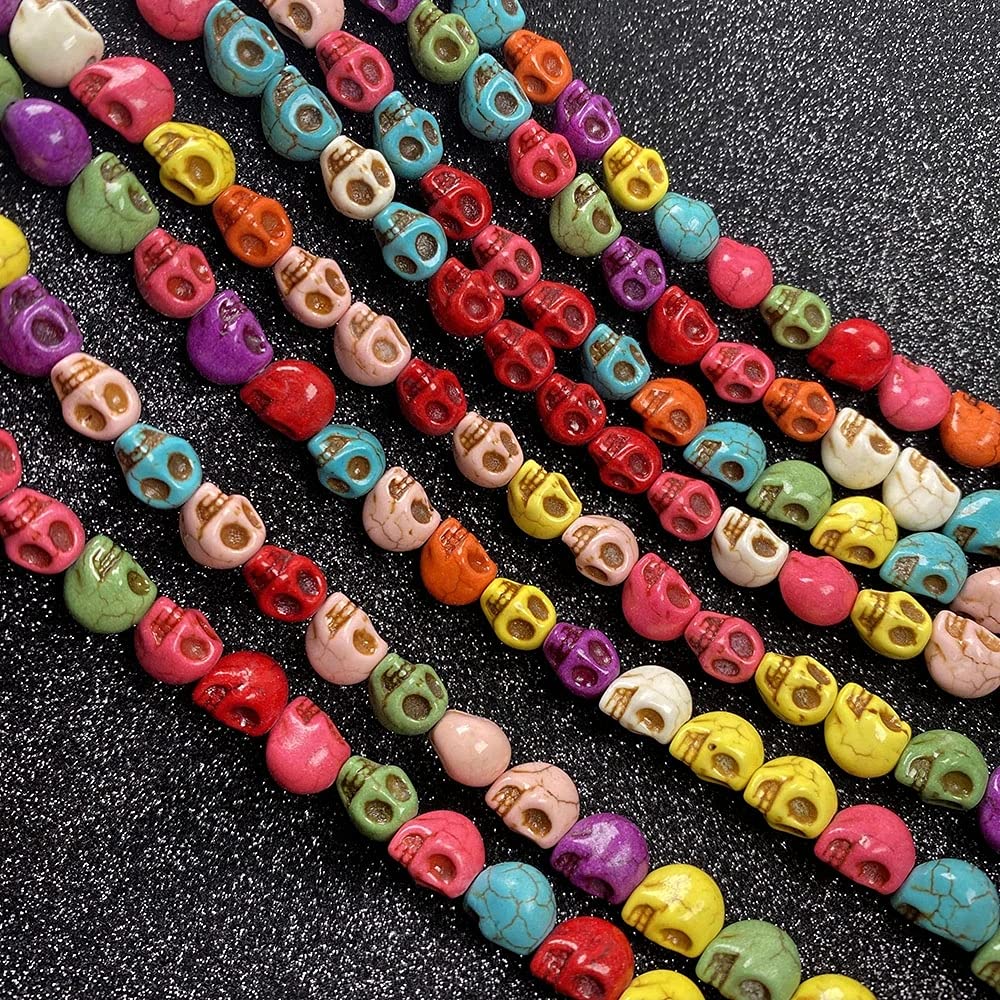 Beads Skull Shape Howlite Turquoises Strand Natural Stone Jewelry Bohemian Style Boho Tassels Findings Necklace Earrings Dangle Component Bracelet Accessories DIY (10x12mm, Mix Skull)
