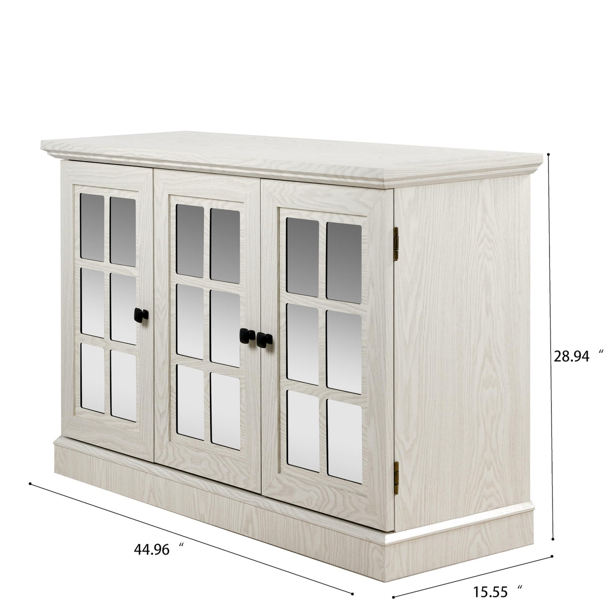 GDFStudio 45" Modern Buffet Sideboard Cabinet, Storage Cabinet with 3 Acrylic Mirrored Doors & Adjustable Shelves, Freestanding Credenza Buffet for Dining Room, Accent Cabinet Coffee Bar, White