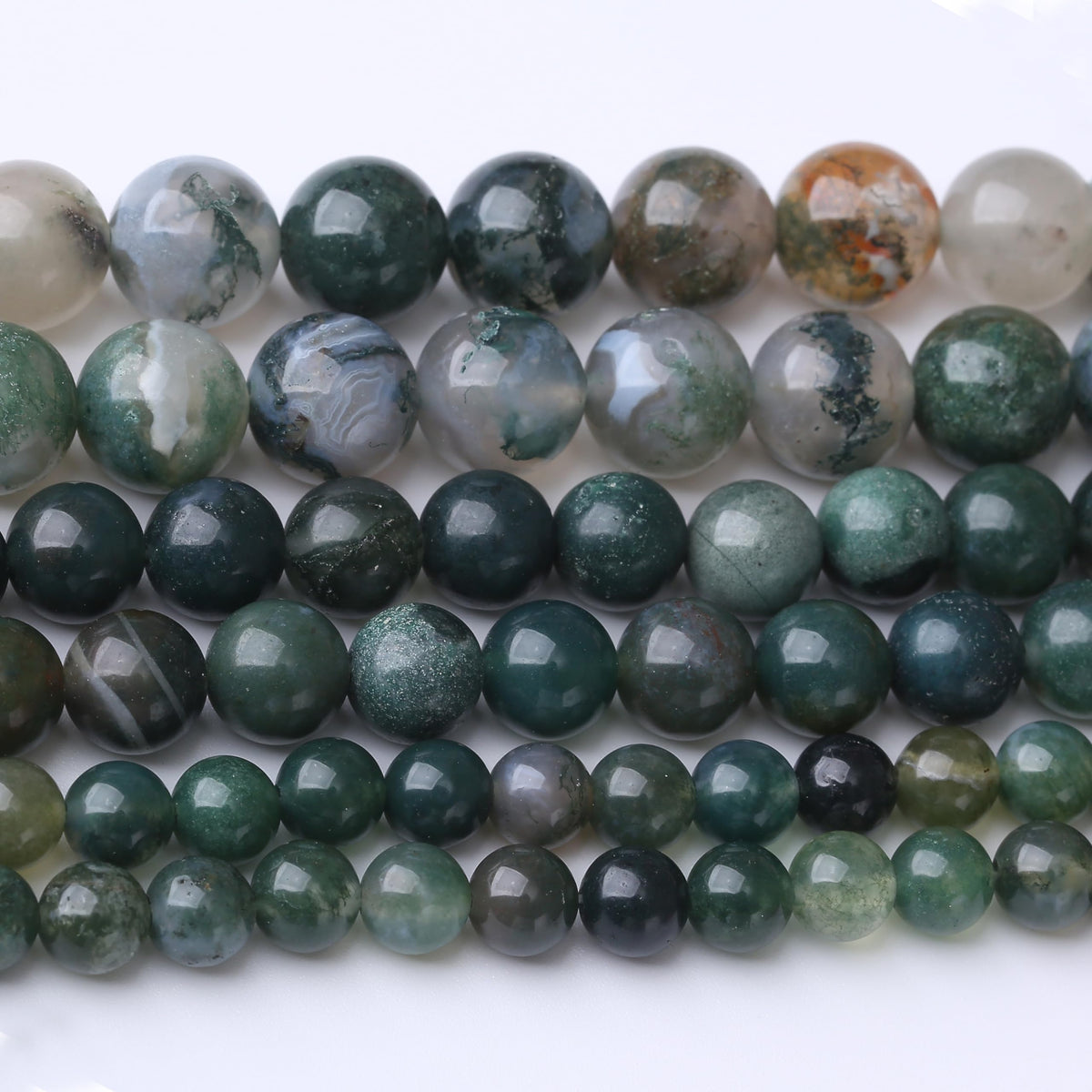 Natural Moss Agate Stone Gemstone Round Crystal Energy Jade Beads for Jewelry Making DIY Bracelet Necklace - 1 Strand 15.5inch 35PCS 10MM