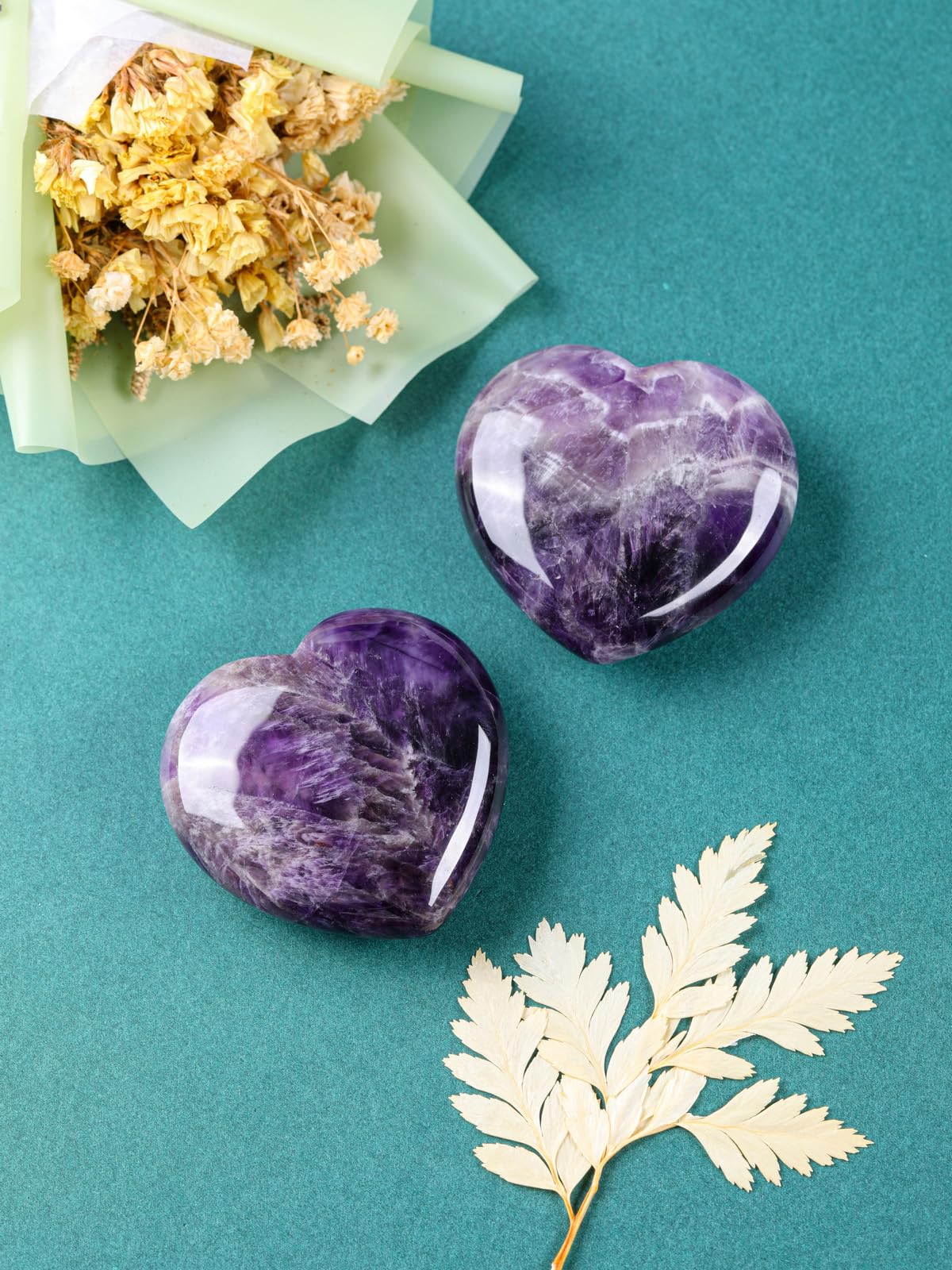 Jovivi 60mm Large Amethyst Crystal Heart Healing Crystals Heart Stones Polished Pocket Love Gemstones Chakra Reiki Energy Balancing Meditation Gift
