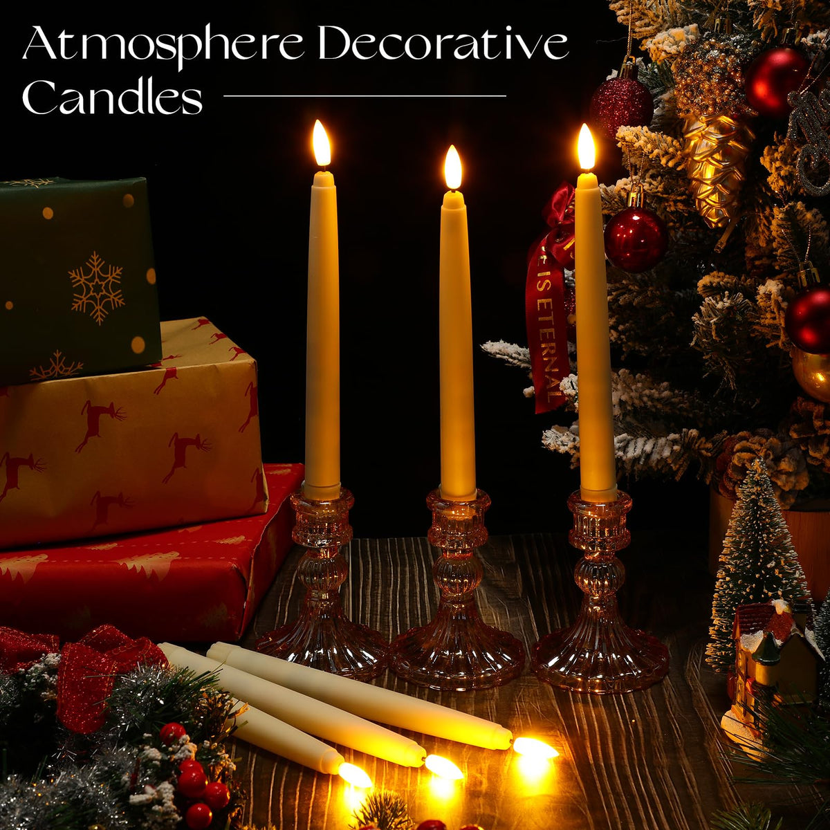 Baquler 24 Pcs Flameless Taper Candles LED Taper Candles Flickering Bulk Ivory LED Candlestick for Easter Wedding Church Halloween Christmas Party Decor Table Centerpiece, 8.5 in, No Batteries