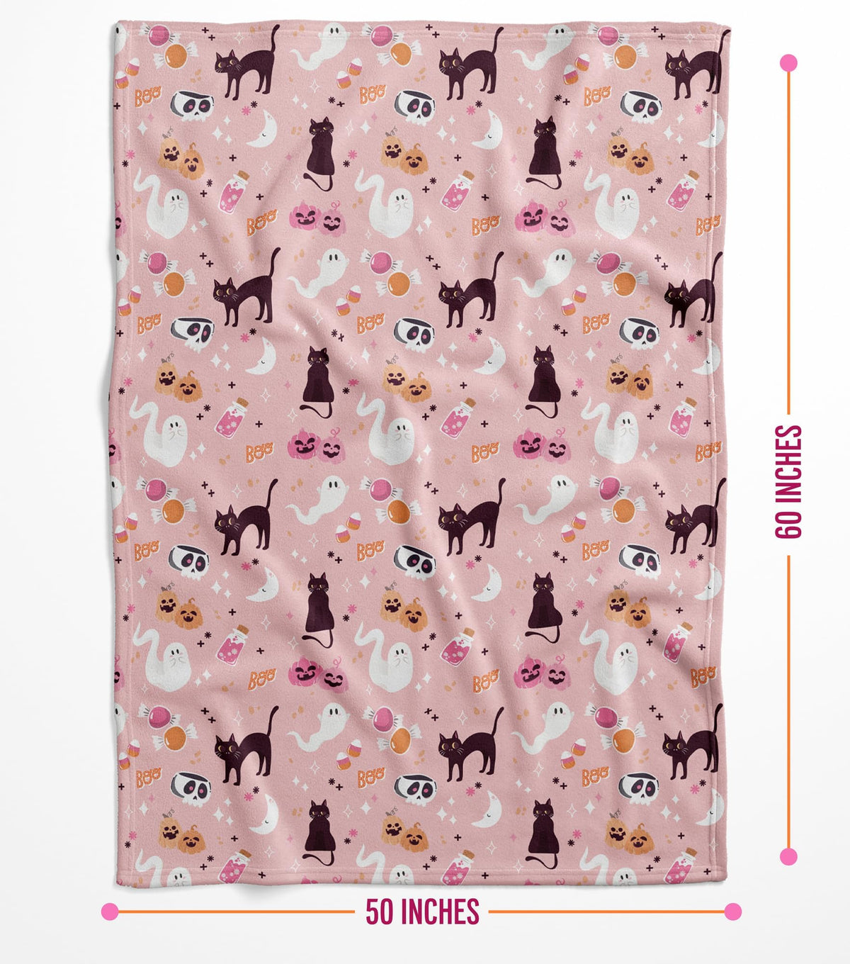Pink Halloween Blanket - Cute & Stylish for Summerween - Pink Ghost Blanket - Halloween Decor for Bedroom - Soft and Plush - 50 x 60