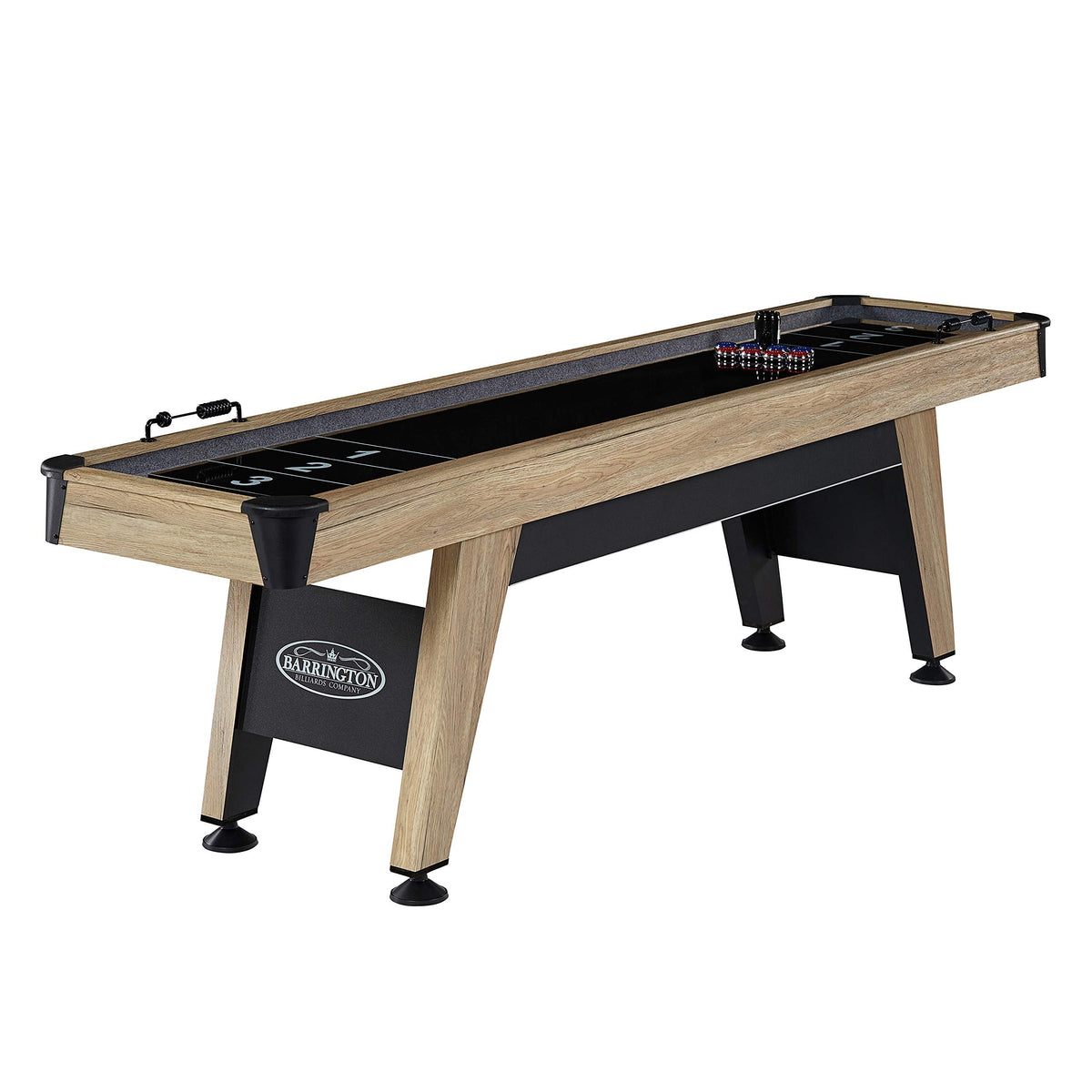 Barrington Billiards 9ft Wentworth Shuffleboard Table with Scratch-Resistant Black Playfield and 8-Puck Set Perfect for Game Rooms