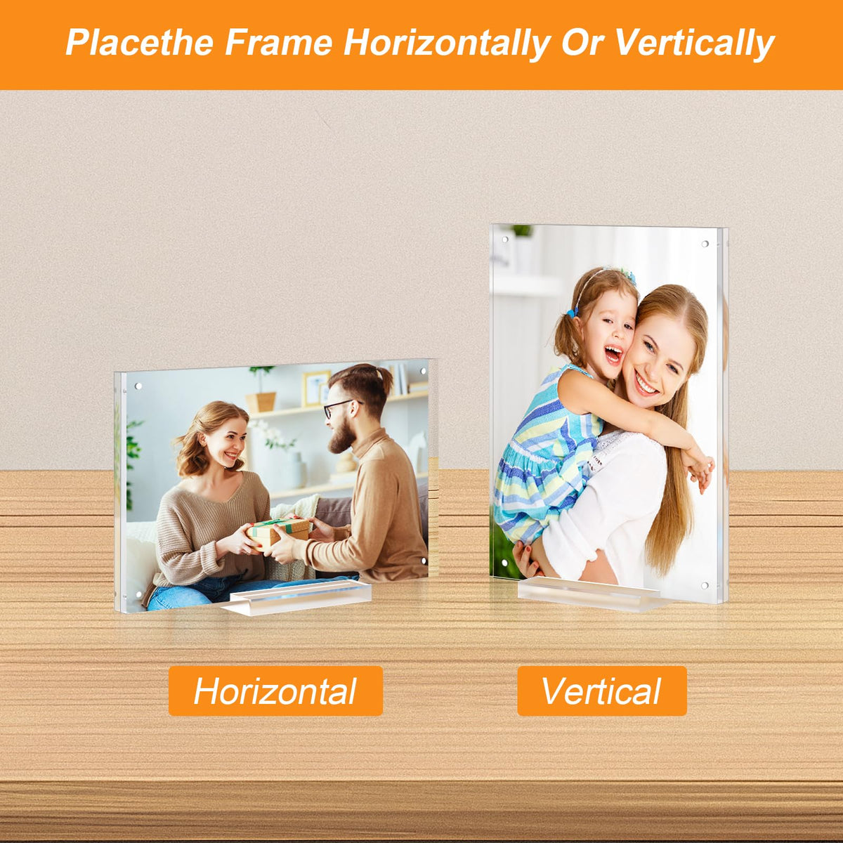 laapee 3 Pack 6x8 Magnetic Acrylic Picture Frame, Clear Double Sided Frame with Base, Frameless Floating Lucite Photo Frame Stands on Desk Table Horizontally or Vertically