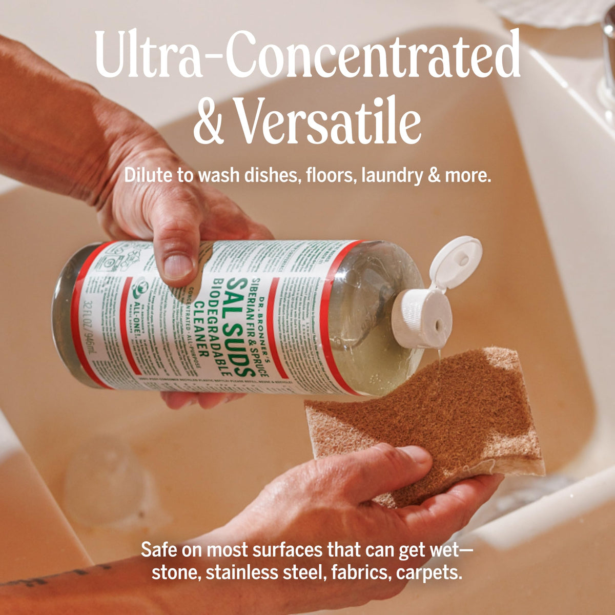 Dr. Bronner's Sal Suds Biodegradable Cleaner (32 oz) – All Purpose Pine Mop Detergent for Floors, Laundry & Dishes, Multi-Surface Concentrate, Heavy-Duty Degreaser