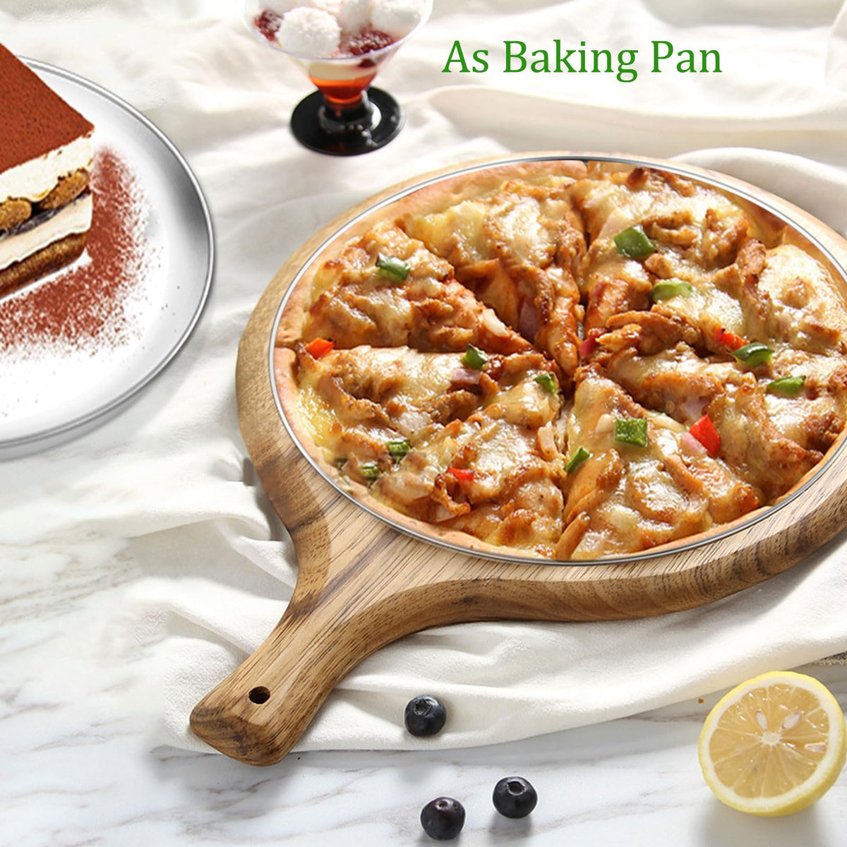Yododo Pizza Pan Set of 3, Stainless Steel Pizza Pie Pan Tray Platter Pizza Tray, Round Pizza Dish Plate For Oven Baking, Healthy Metal Pizza Baking Cooking Pan for Oven - Size of 12 inch