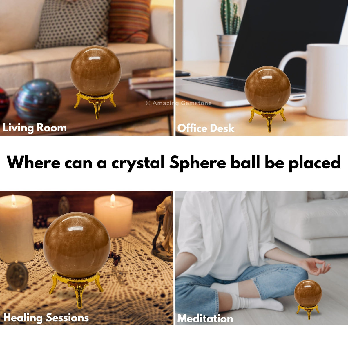 Amazing Gemstone Peach Moonstone Crystal Ball with Stand - 2 Inches Crystal Sphere Meditation Balls for Witchcraft and Decorative Balls