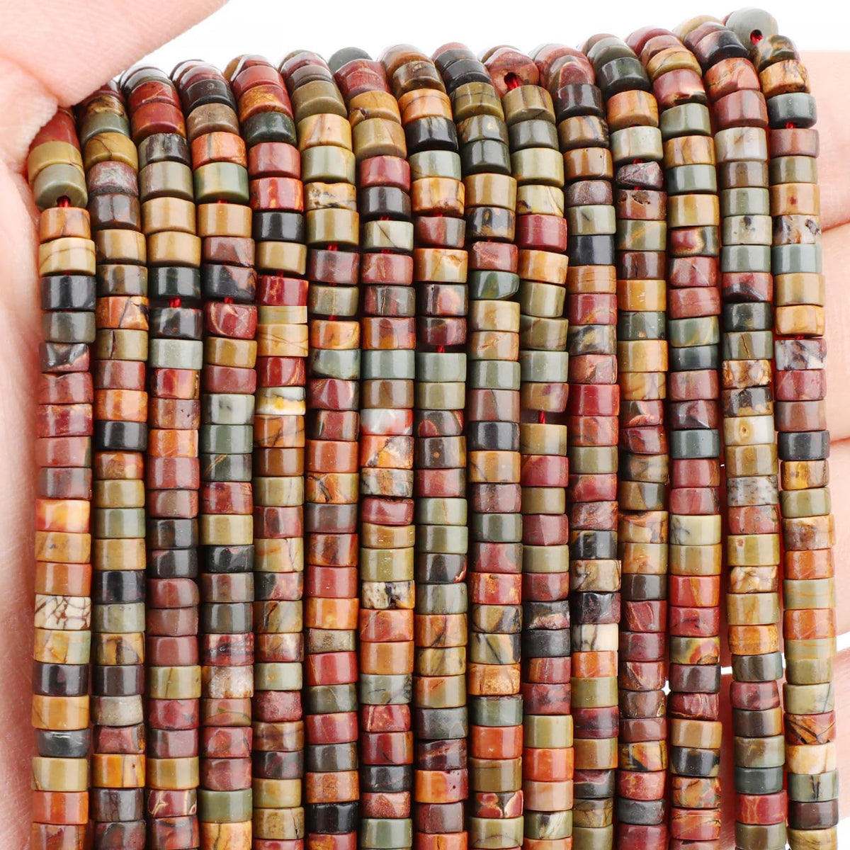 Natural Picasso Jasper Heishi Spacer Beads Loose Semi Precious Flat Round Gemstone Disc Shape Stone for Beading Jewelry Making 4x2mm 15.5"