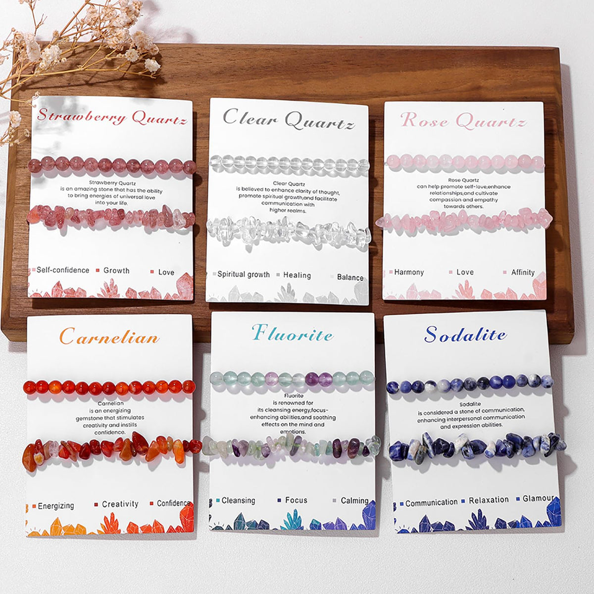 Lit Wall 2Pcs Clear Quartz Bracelet for Women & Men, Dainty Handmade Adjustable Clear Quartz Beaded Gemstone Healing Crystal Bracelets, Strand Style, No Clasp, 2 Count, Unisex, Clear