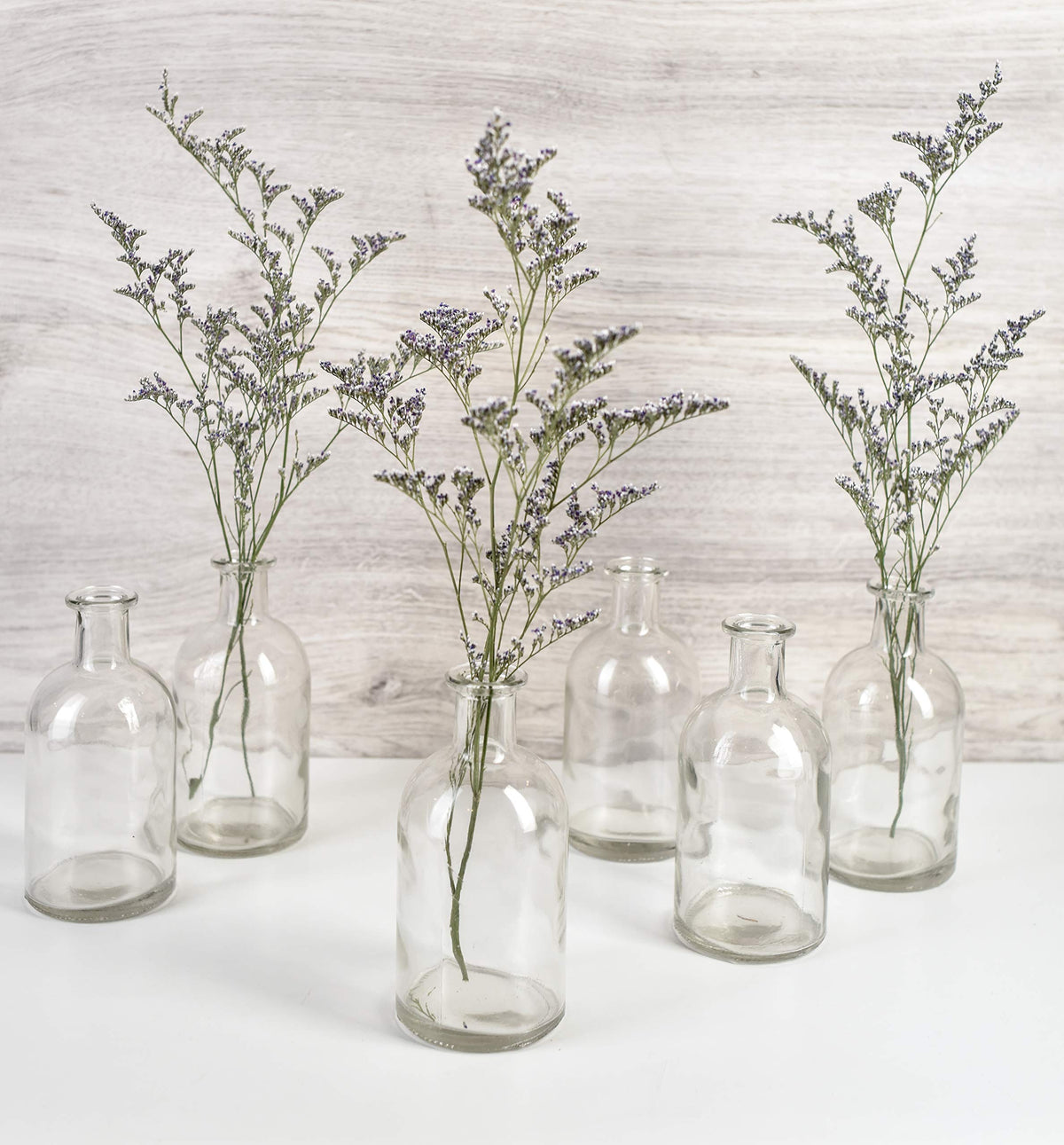 Serene Spaces Living (6 Pack) Bud Vases for Apothecary Jars, Decorative Glass Bottles, Wedding Reception Centerpieces, Mini Flower Vases, Small Medicine Bottles for Home Decor