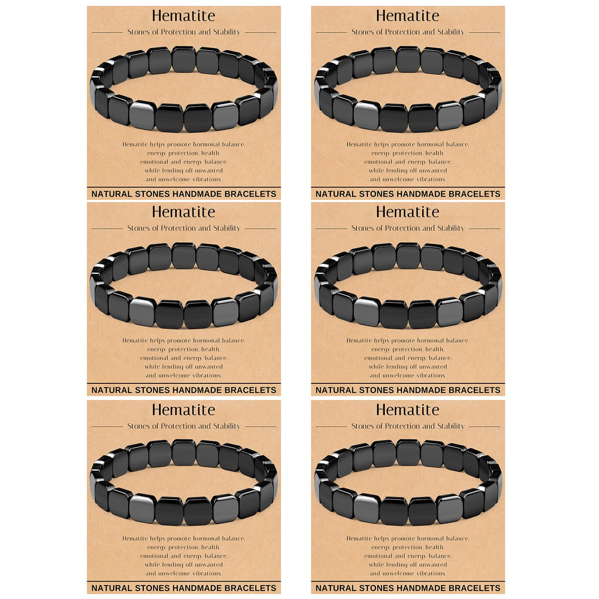FINZOR 6Pcs Hematite Bracelet for Men Large Size Natural Stones Handmade Bracelets - Reignites Masculine Energy Male Healing Beaded Bracelets for Men Inspirational Easter Gifts A