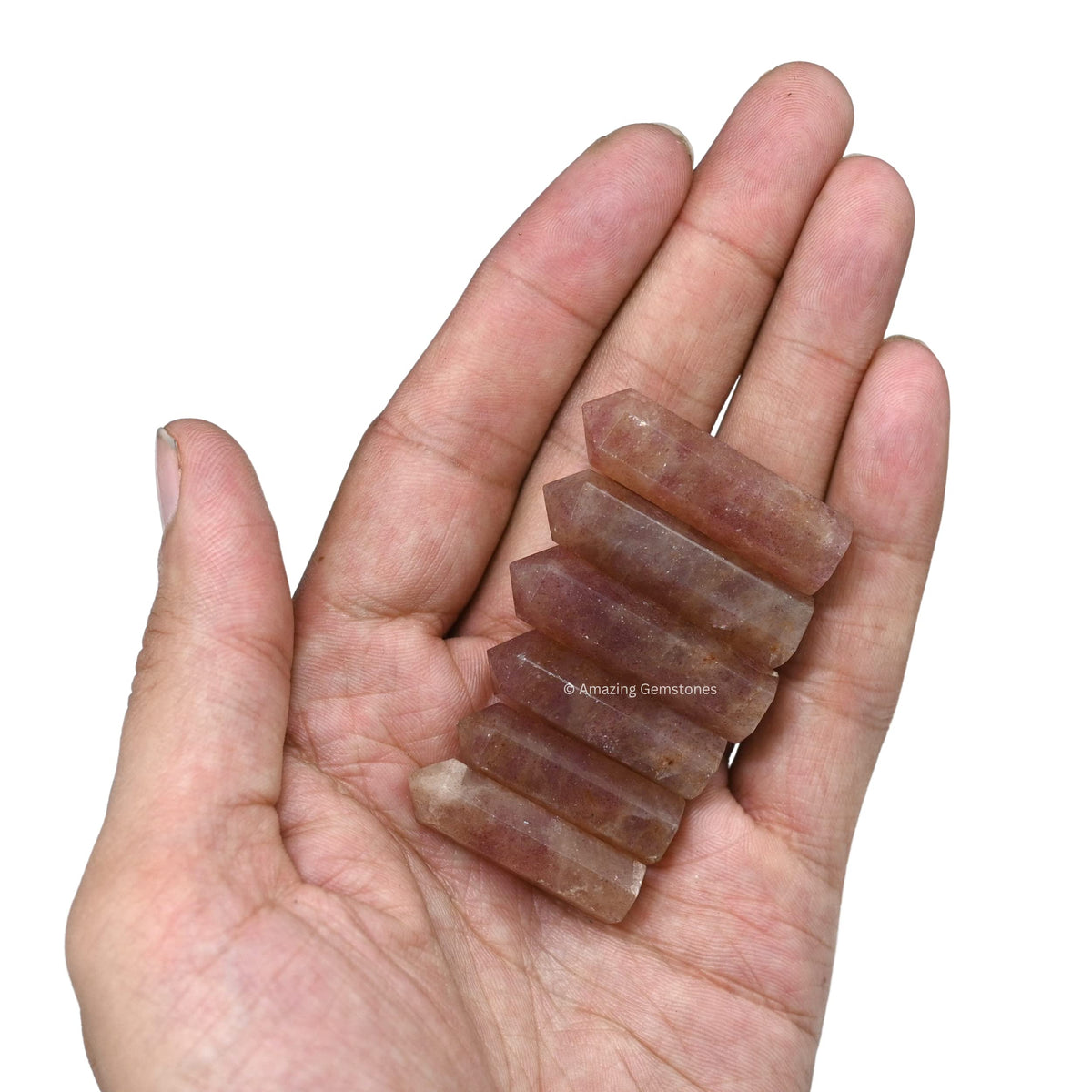 Amazing Gemstone Strawberry Quartz Crystal Points Bulk Healing Crystals and Stones - Pack of 3 Single Terminated Healing Wand Point Bulk Crystals for Crafts, Crystal Grid, DIY Work GIF