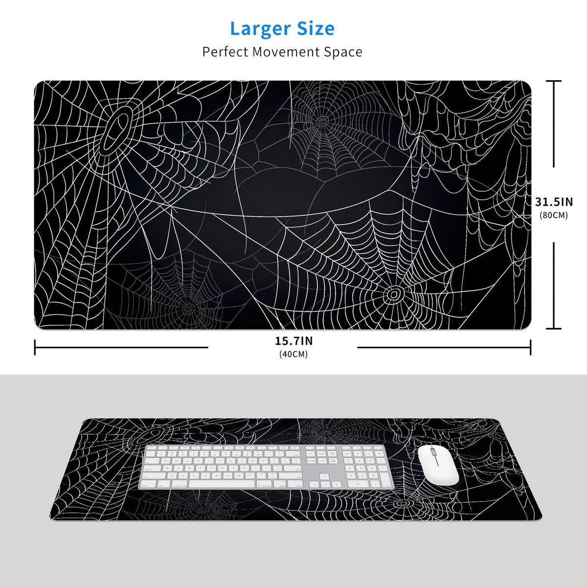 MAYCARI Halloween Cute Spider Webs Mouse Pad Kawaii Cartoon Funny Spirit Extended Desk Mat Non-Slip Rubber Baseb Large Black White Mousepad for Desk Gaming Laptop Desktop 31.5"X15.7"