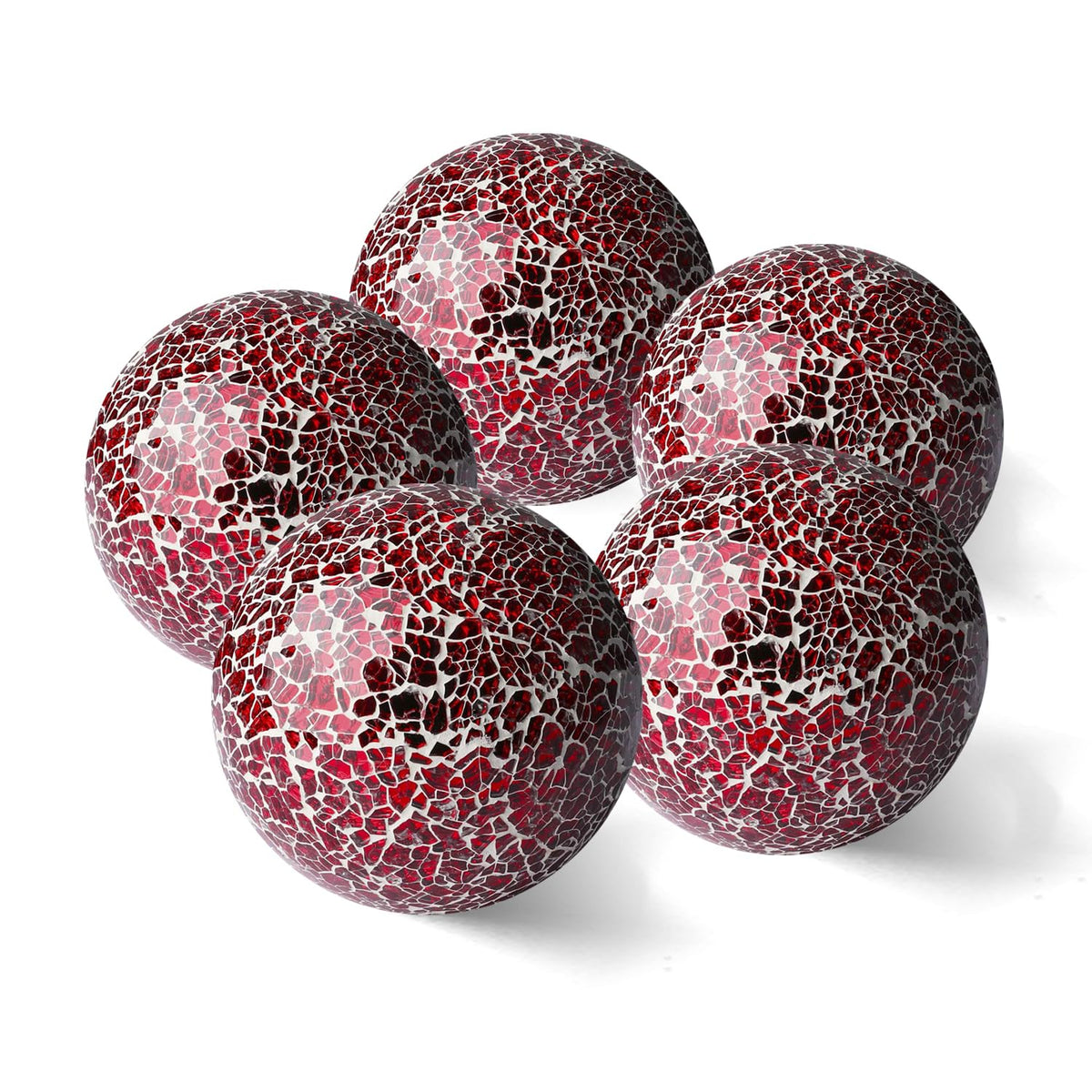 3 Inch Decorative Orbs Glass Balls Set of 5, Mosaic Sphere Globe for Whole Housewares, Wedding, Birthday, Bowls, Vases Dining Table Centerpieces (Red)