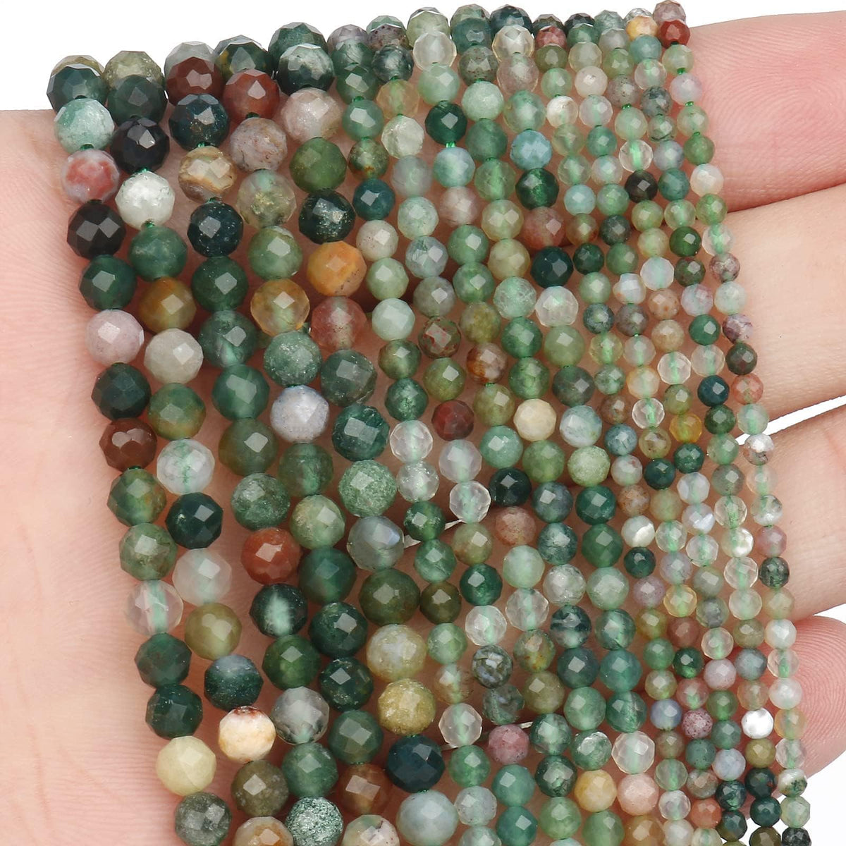 Song Xi 90pcs 4mm Natural Indian Agate Gemstone Beads Faceted Round Loose Stone Beads for Jewelry Making (1 Strand)