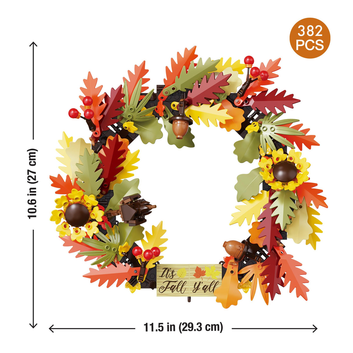 Brickcraft Harvest Wreath Brick Building Kit, 382 Pieces | DIY Autumn & Halloween Home Décor | 2-in-1 Fall Wreath & Garland Craft | Festive Thanksgiving Decoration Gift for Kids & Adults, Ages 8+