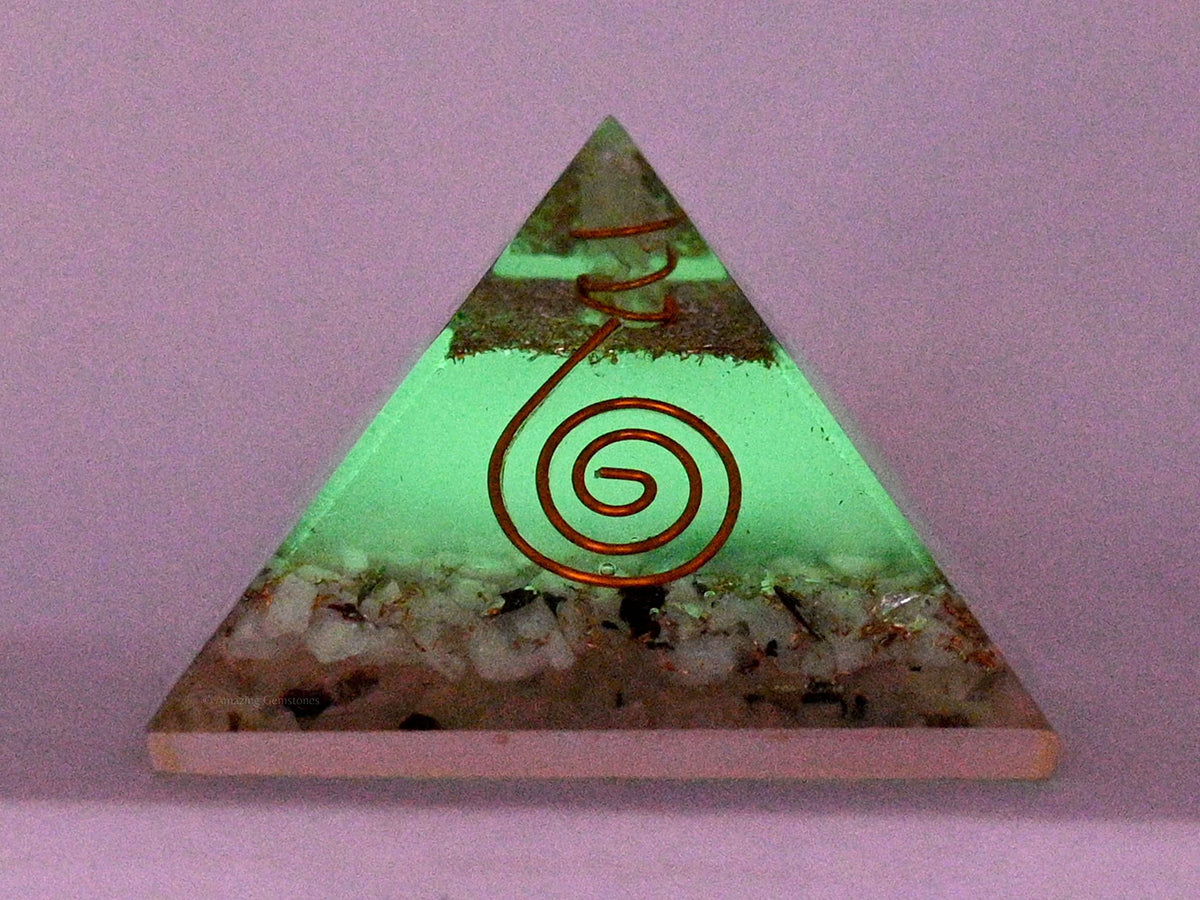 Large Orgone Pyramid | Glow in Dark Rainbow Moonstone Pyramid Crystal | Orgonite Pyramid | Organ Pyramids Positive Energy Healing