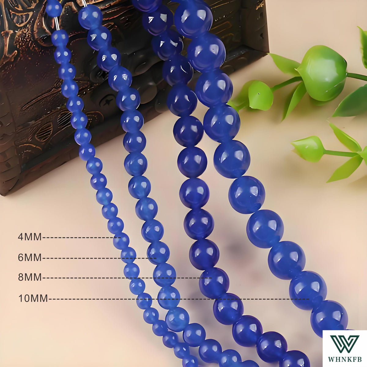 WHNKFB 6mm 100PCS Natural Blue Agate Round Beads, Smooth Polished Loose Stone Beads for Jewelry Making Craft - 4mm 6mm 8mm 10mm Options with Free Elastic Cord
