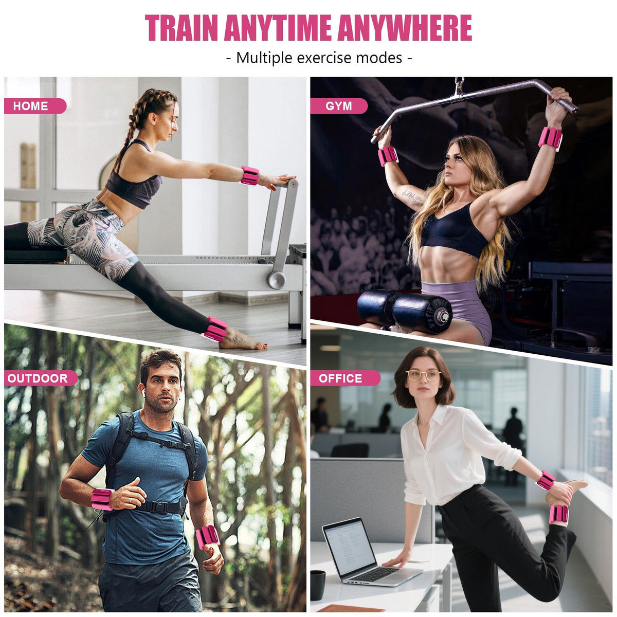 INDEPANDIA Wrist & Ankle Weights for Women and Men, 2lbs Pair Adjustable Silicone Weighted Bangles for Arm & Leg Workouts, Perfect for Pilates, Yoga, Walking & Home Fitness Training Gradient Pink