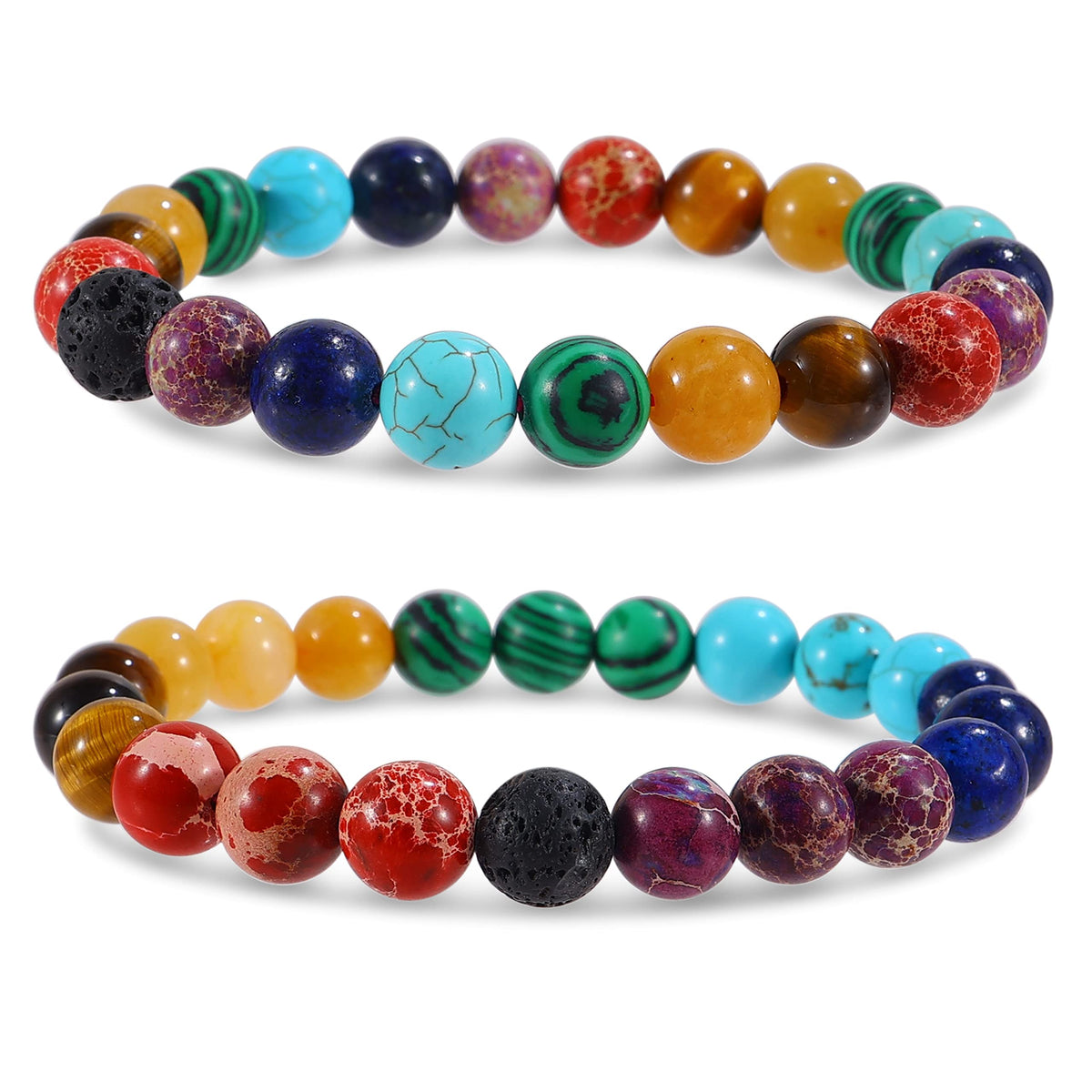 Bivei Natural Gemstone Semi Precious Crystals Handmade Stretchy Round Beads Bracelet, Enhance Positive Energy,Stocking Stuffers for Women(Chakra Bracelet (Inner Balance) Medium)