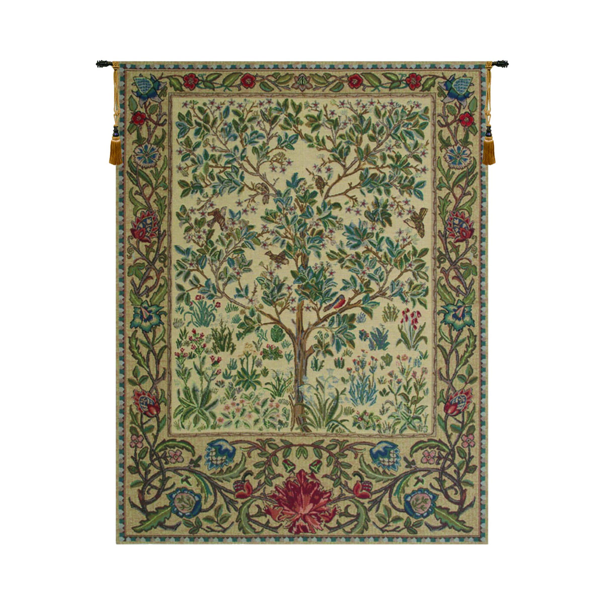 C Charlotte Home Furnishings Inc The Tree Of Life Beige Belgian Medium Tapestry Wall Hanging | Viscose Cotton and Polyester Blend Wall Art | 43 in. x 57 in. | Home Decor Accents | By William Morris