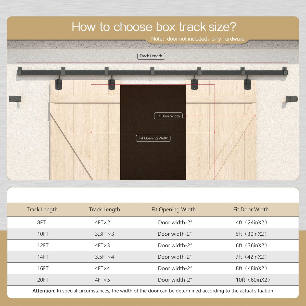 HARDJULAN 20FT Heavy Duty Box Rail Exterior Sliding Barn Door Hardware Kit, 450 lbs Capacity, Black Powder Coated Finish,Kit for Outdoor,Fit MAX 2 X Door Width 120in