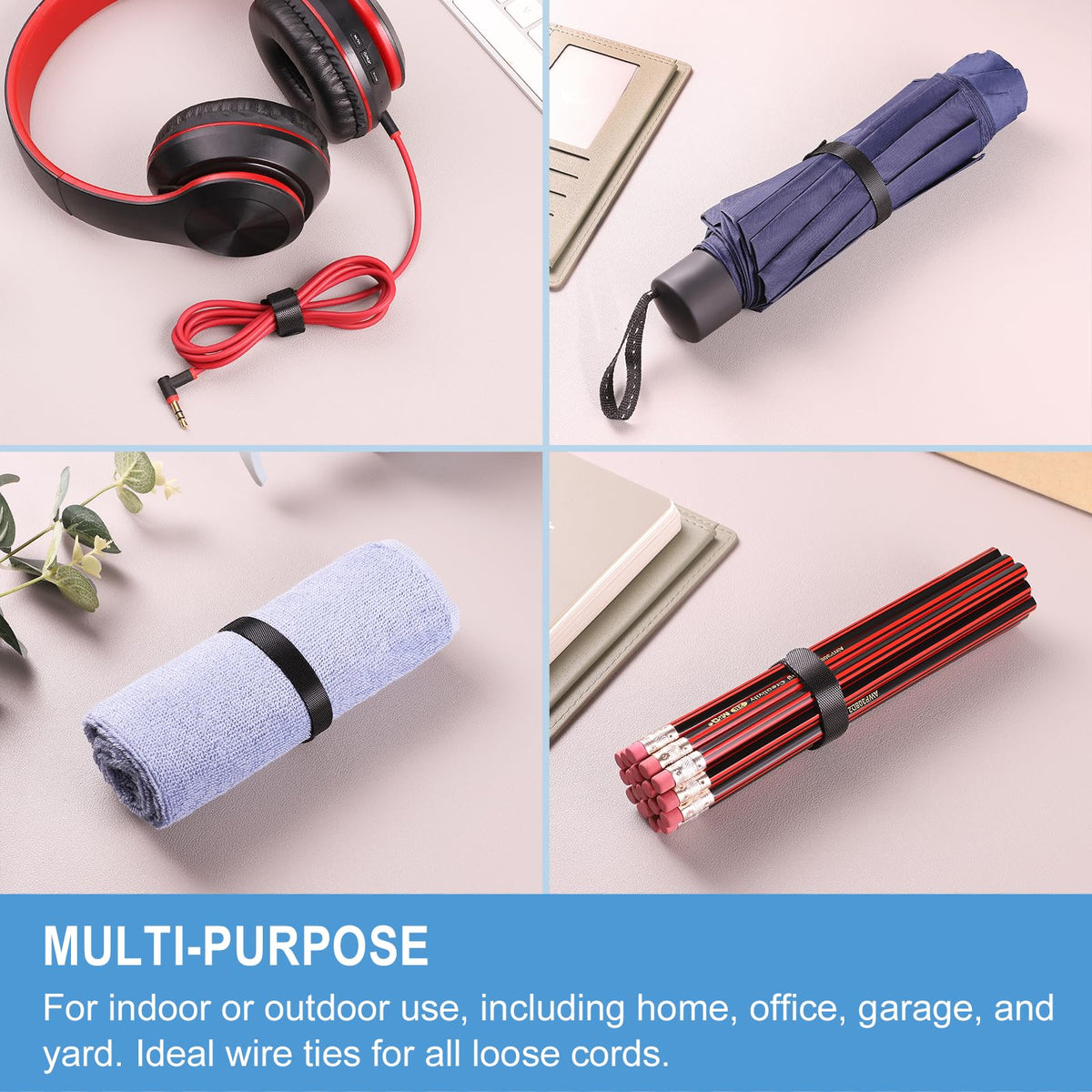 200 PCS 8 Inches Reusable Cable Ties | Adjustable Cord Wraps, Cable Straps | Hook & Loop Cord Organizer, Cable Management