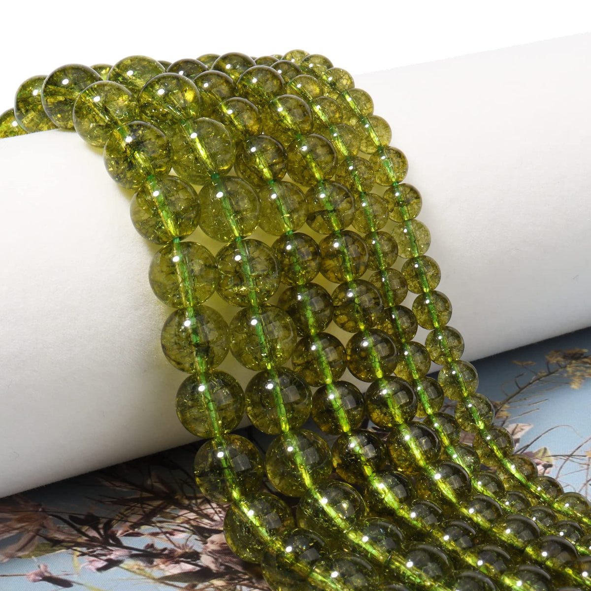 60pcs 6mm Natural Stone Beads Peridot Jade Beads Energy Crystal Healing Power Gemstone for Jewelry Making, DIY Bracelet Necklace