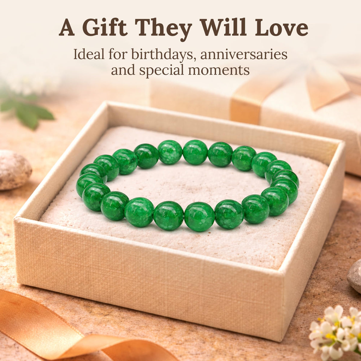 Elm City Direct 8mm Natural Stone Beaded Bracelet – Unisex Crystal Stretch Bracelets for Men & Women, Chakra & Healing Jewelry, Gift-Ready Beaded Bracelets (Jade, 8mm)