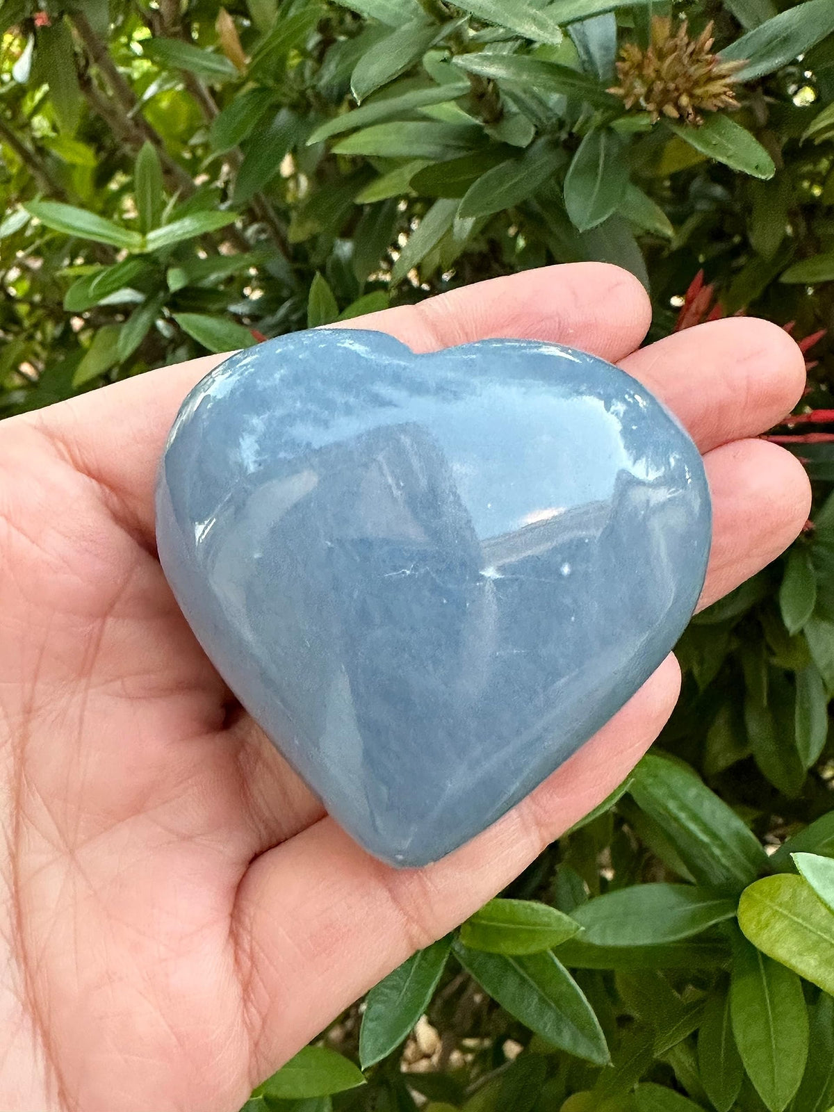 Angelite Gemstone Hearts, Polished Angelite Puffy Hearts, Angelite Crystal Palm Stone, Angelite Healing Crystal Hearts (1 Heart)