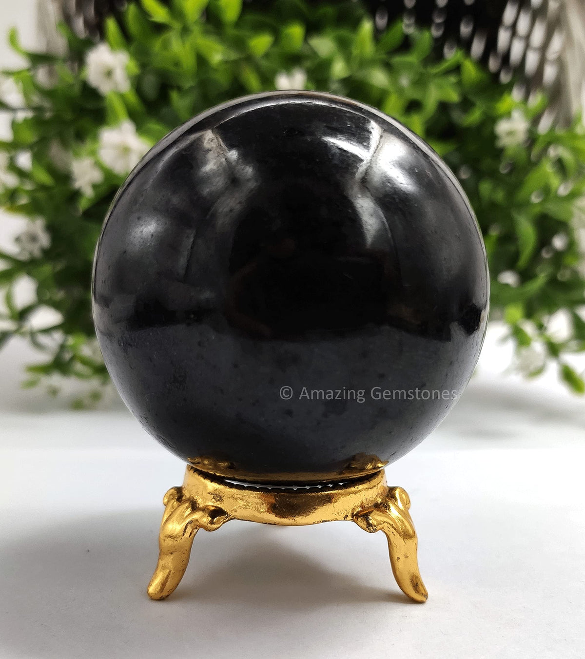 Amazing Gemstone Black Tourmaline Crystal Sphere Round Ball with Sphere Holder Stand, Natural Healing Stone Sphere for Massage Meditation Crystal Grid Witchcraft Supplies Reiki Yoga