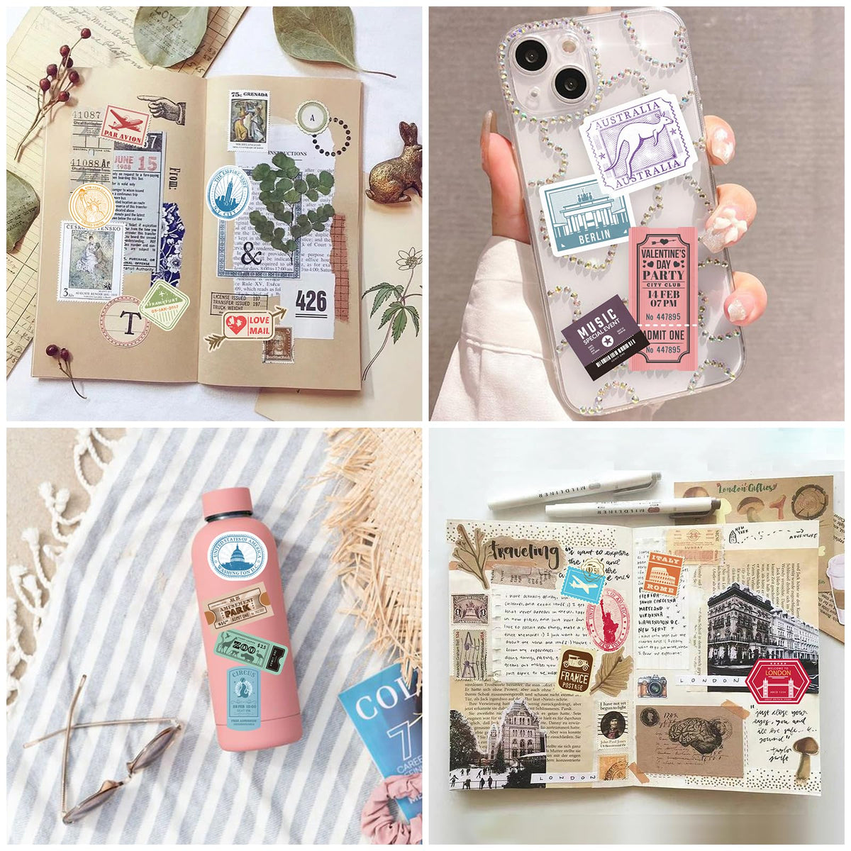 Prstincol 300 Pcs Vintage Travel Stickers Ticket Stickers for Journaling,Luggage Sticker Stub Vintage Sticker for Junk Journal Crafts Laptop Water Bottle Album Scrapbook