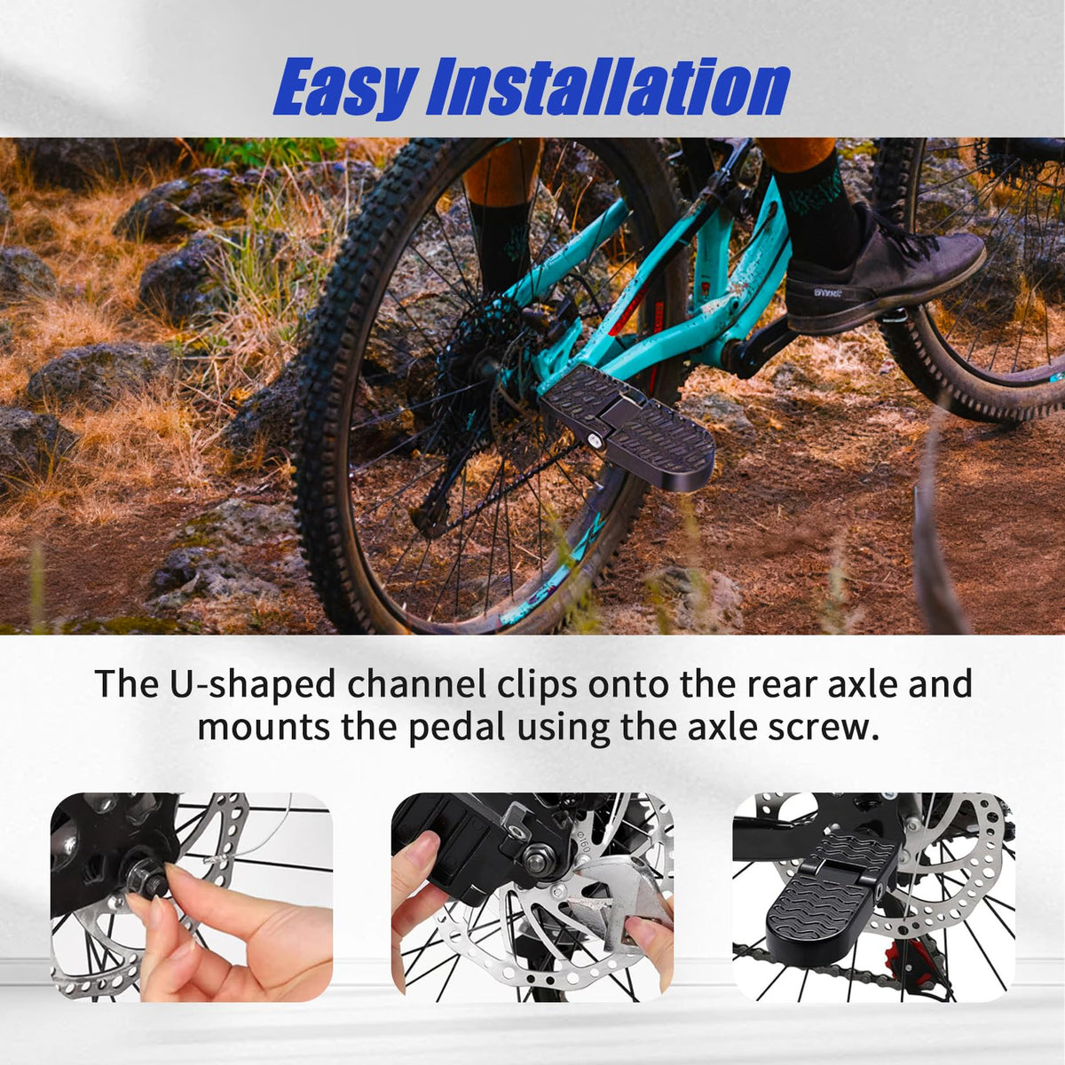 PSLER 2PCS Bike Rear Pedals - Aluminium Non-Slip Ebike Foot Pegs for Passenger, Universal Motorcycle Bicycle Folding Foot Pedal, Fit for E-Bike, Mountain Bike, 15mm U-Shaped Slot Opening