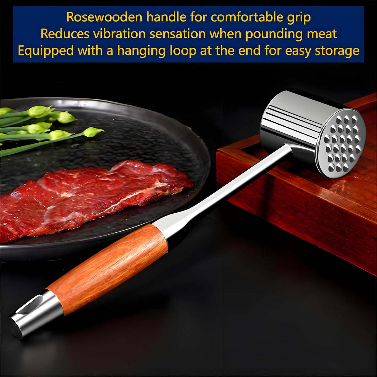 Aideart Meat Pounder,kitchen mallet 304SS,Meat Mallet Meat Hammer Meat Beater for Tenderizing and Flattening Meat,Meat Pounder Tenderizer for Pounding Meats, Hanging Loop,(Rosewood)