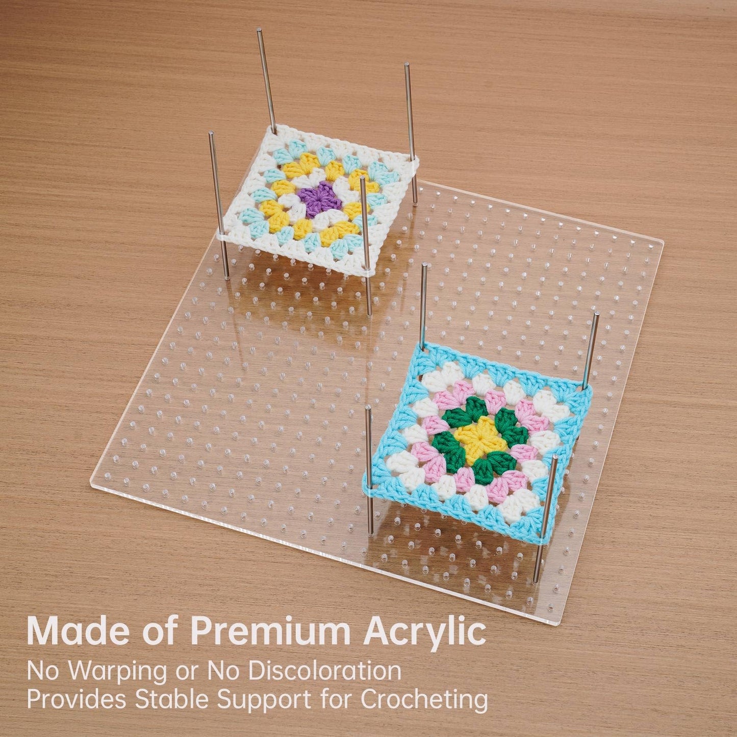 NiHome Clear Acrylic Crochet Blocking Board Kit for Crochet, Weaving, Craft Projects, 11"x11" with 529 Precisely Spaced Holes and 20 Stainless Steel Pins, Suitable for Beginners and Craft Enthusiasts