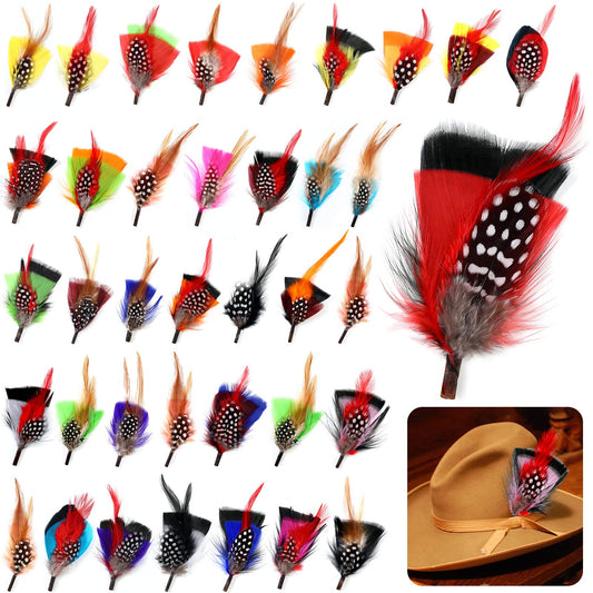 Geosar 36 Pieces Hat Feathers Halloween Colorful Large Hat Band Real Feathers Pack Xmas Pin Decor for DIY Christmas Decorations Men Women Kids Cowboy Western Party Accessories