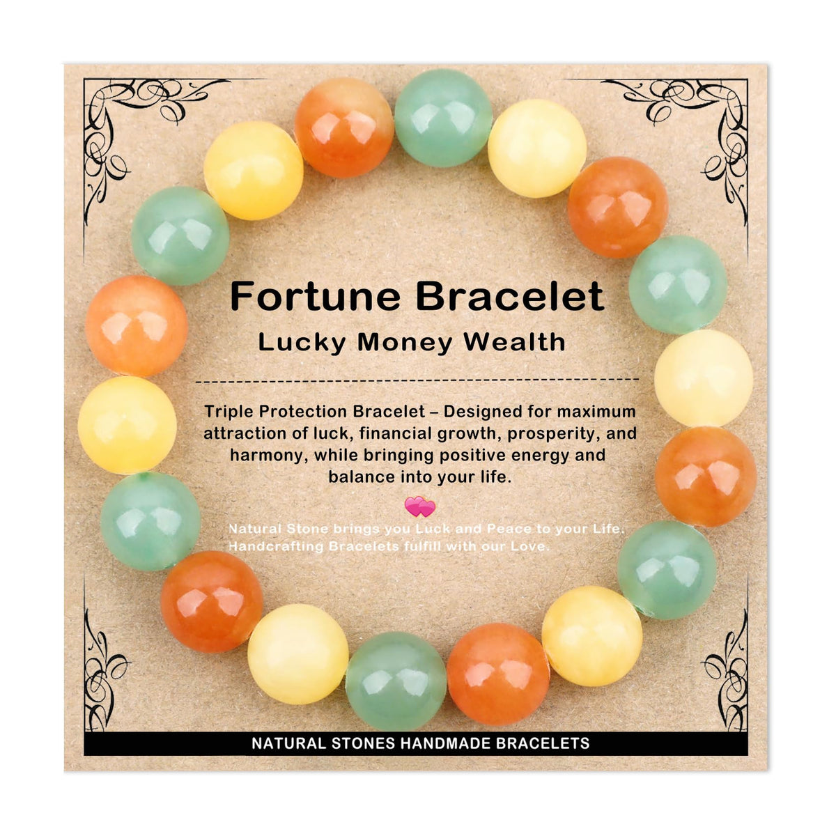 AD Beads 10mm Handmade Fortune Bracelet Elastic Bracelet – Natural Gemstone for Lucky Money Wealth – Meditation, Yoga, Healing and Energy Gift for Men Women