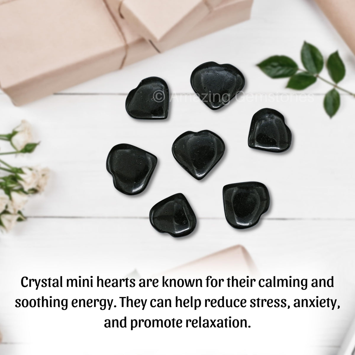 Amazing Gemstone Black Tourmaline Stone Heart - Pack of 2 Crystal Heart Stones Rocks - Corazones De Piedra Crystals and Healing Stones Heart Shaped Crystal - Stocking Stuffers Gifts