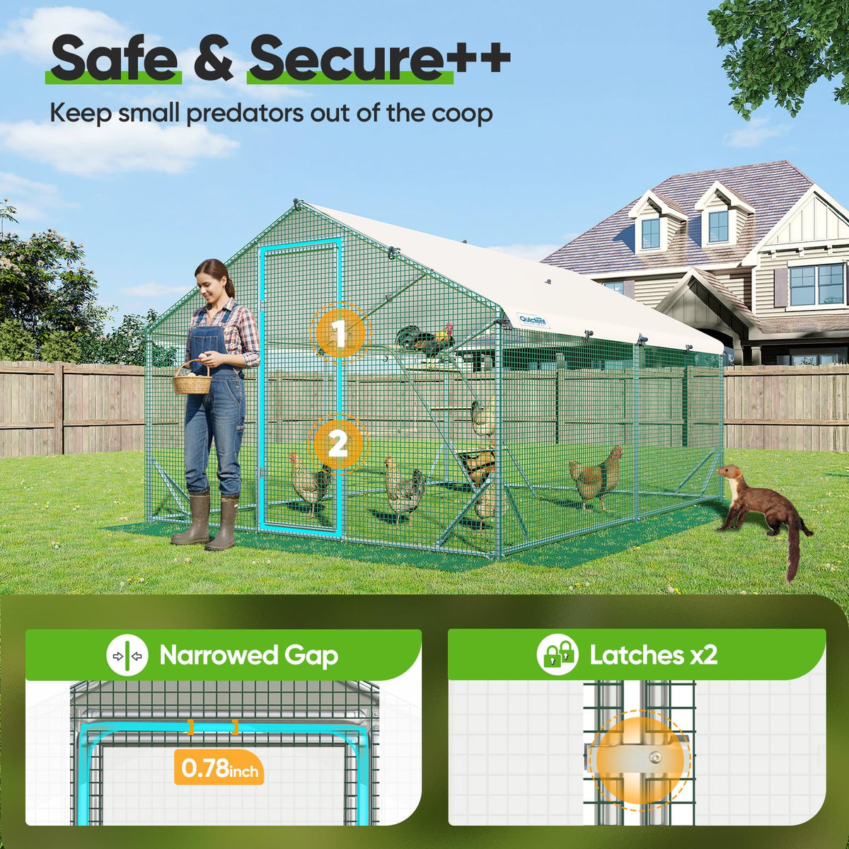 Quictent Advanced Series 12x9 ft Metal Chicken Coop Run with Climbing Ladder, Large Walk-in Outdoor Poultry Cage Heavy Duty Predator Proof Hen Duck Rabbit Farm Pen House, Waterproof Anti-UV Cover