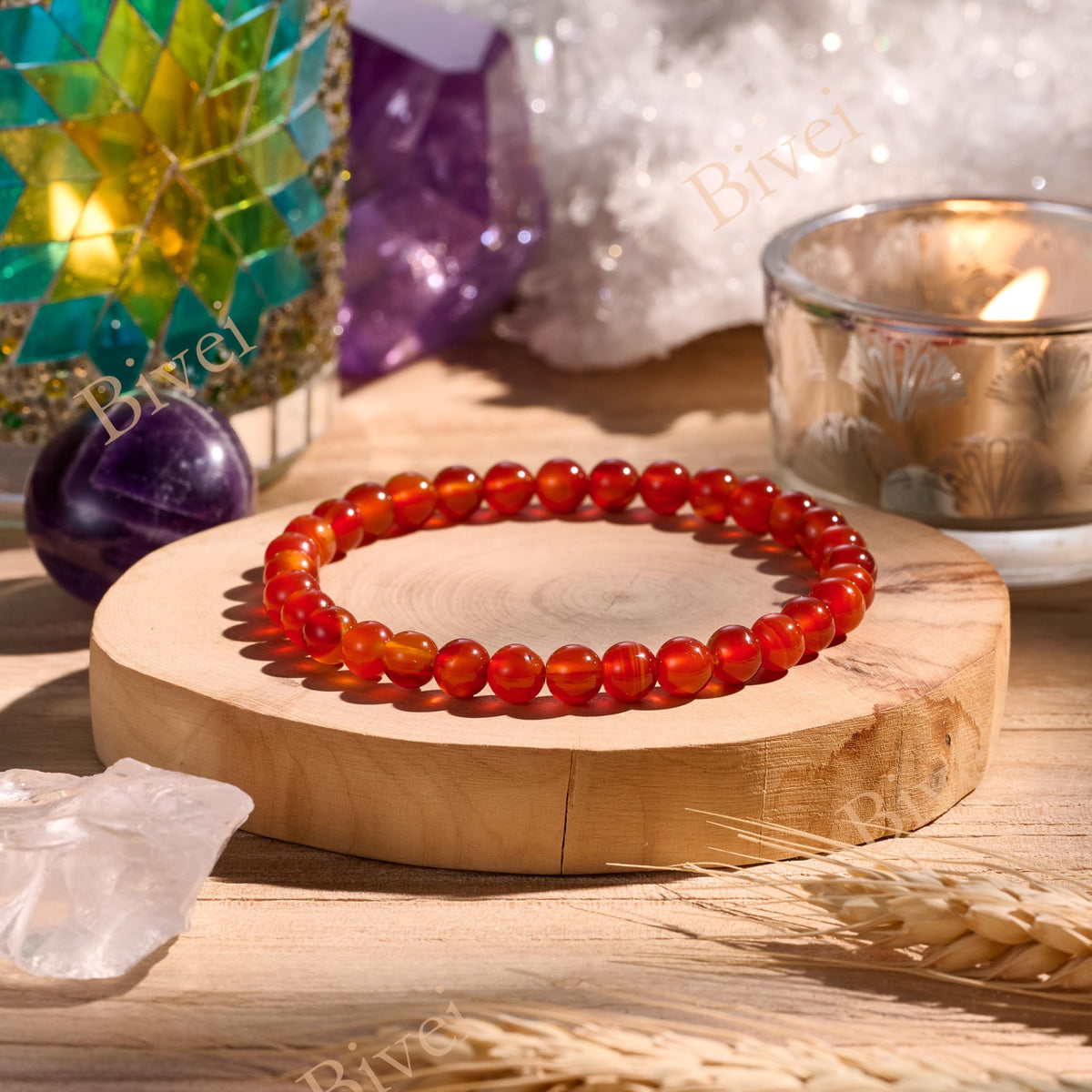 Bivei Carnelian - Passion - 6mm Beaded Bracelets for Women Handmade Semi Precious Natural Stone Stretch Elastic Jewelry Yoga Protection Gifts