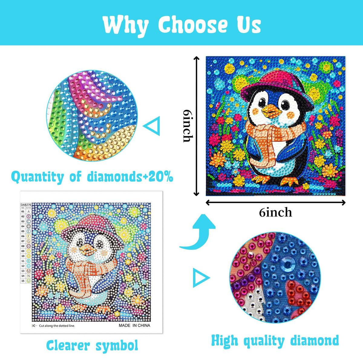 Libfx Diamond Art Kits for Kids 4 Pcs Diamond Art for Girls Boys Beginners Arts and Crafts for Kids Ages 8-12 (Dog Cat Penguin Owl)