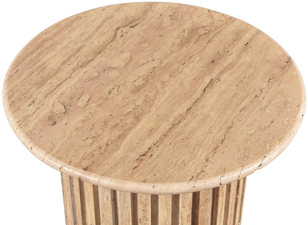 Meridian Furniture 248Travertine-ET Genoa Collection Art Deco End Table with Handcrafted Genuine Travertine, Natural Travetine Beige Color, 18" W x 18" D x 20" H, Beige