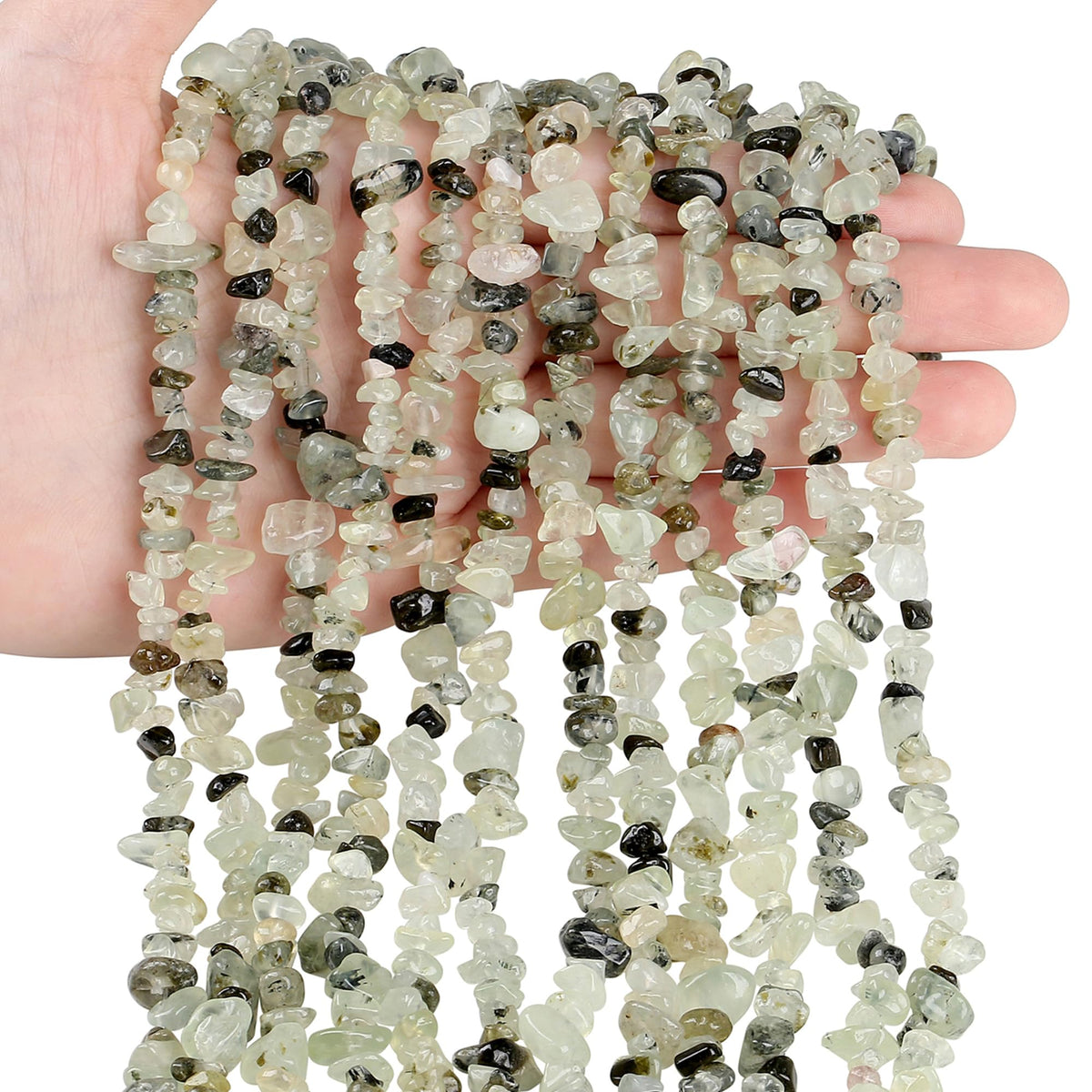 ZHIYUXI 400pcs Prehnite Beads 5-8mm Crystals Gemstones for Bracelet Making Irregular Stone Bead for Jewelry Making Natural Chips Craft 2 Strands