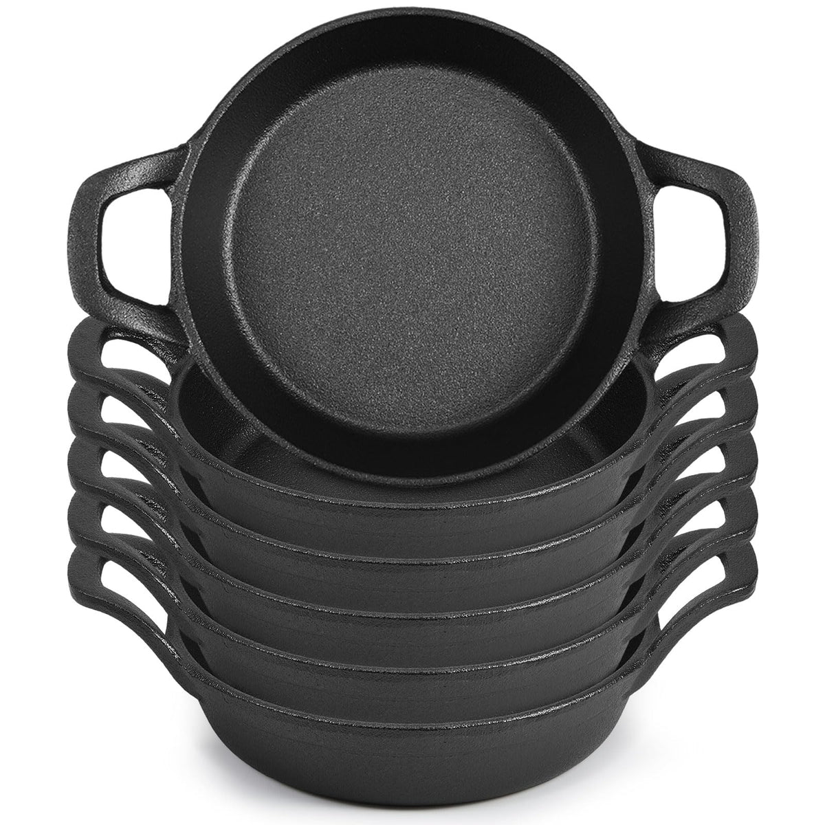 Ziliny Mini Cast Iron Skillets 6.3 x 6.3 x 1.5 Inch Cast Iron Pan Small Ramekin Set Black Casserole Dish Cookware Oven Safe Mini Skillets for Kitchen Indoor Outdoor Picnic (6 Pack)