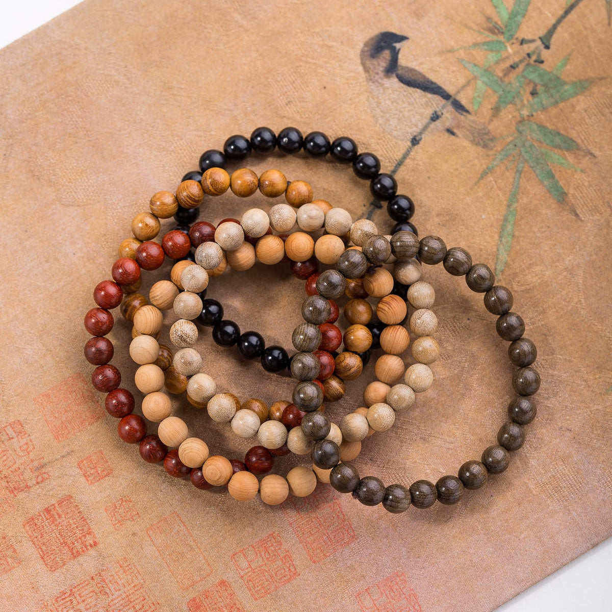 Lqdcyyat 6Pcs 8mm Wooden Beaded Bracelet Bangle for Men and Women Elastic