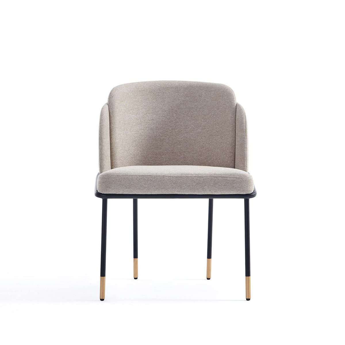 Manhattan Comfort Flor Dining Chair with Metal Legs, Upholstered in Twill Weave Fabric, Padded Cushions, Ergonomic Winged Back Design, Gold Metal Accents, Fully Assembled, 2 Piece Set, Wheat