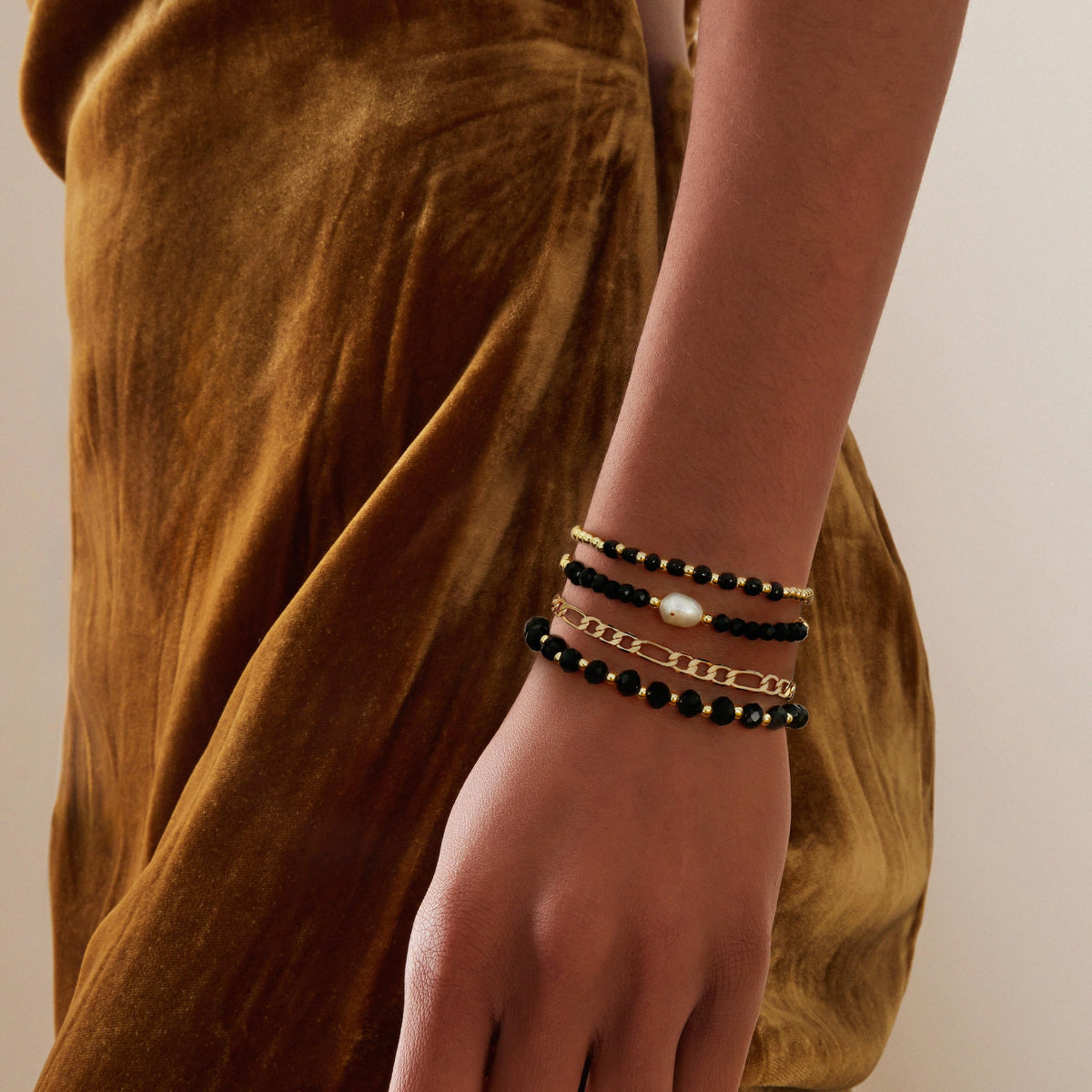 Gold Bracelets for Women Green Crystal Multiple Layered Stackable Wrap Beaded Bangle Set Coffee Bean Chain Trendy Jewelry