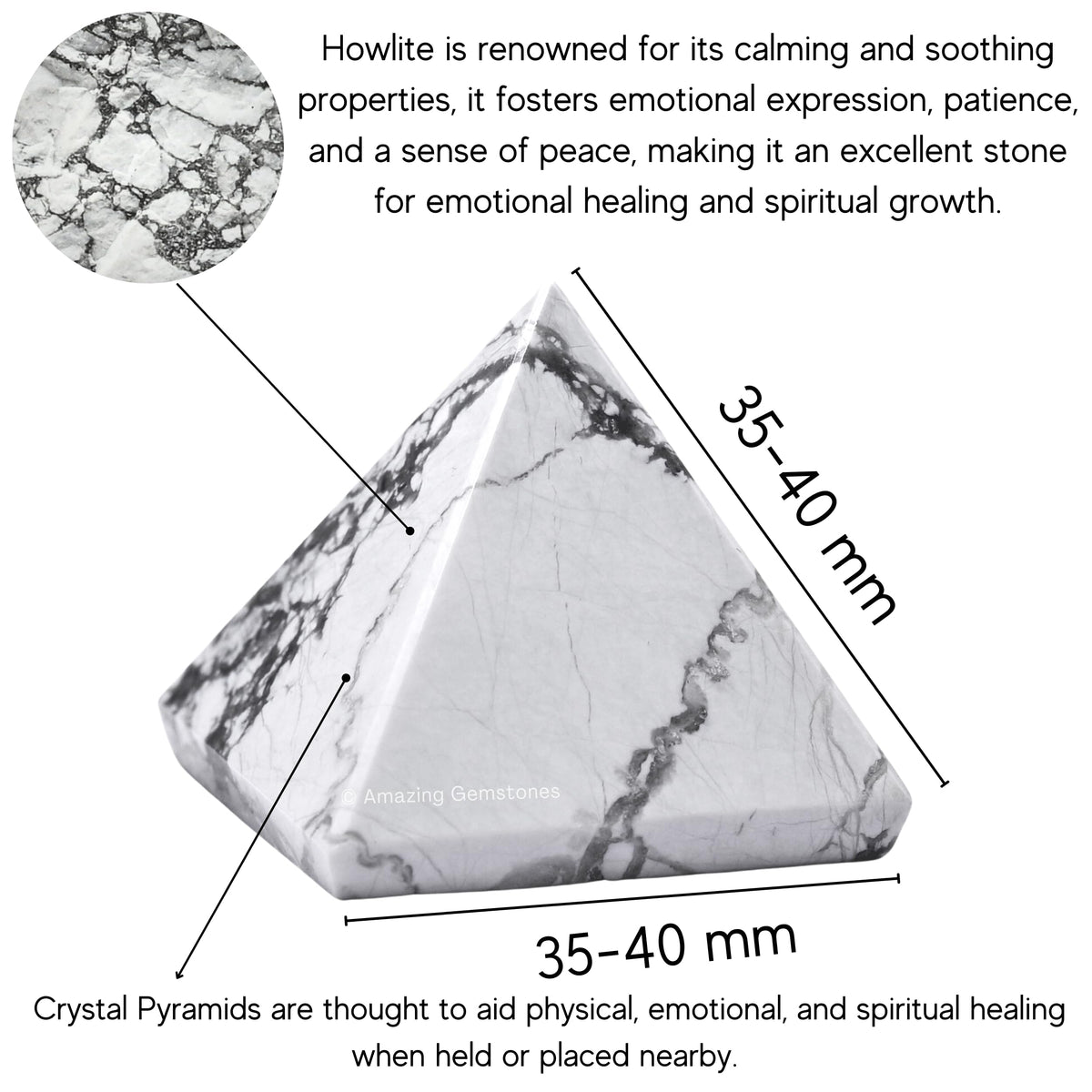 Amazing Gemstone Howlite Pyramid Crystal Healing Stones - 1.5" Great Pyramid Figurine of Natural Stone Pyramid for Meditation, Reiki, Chakra Balancing and Crystal Pyramids Grid