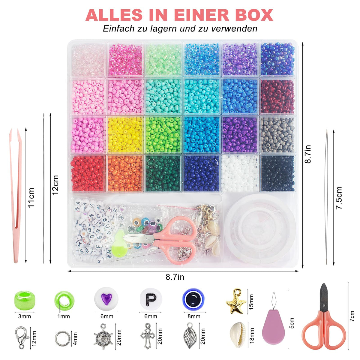 Redtwo 4mm Glass Seed Beads for Jewelry Bracelet Making Kit, Small Beads Friendship Bracelet Kit, Tiny Waist Beads with Letter Beads and Elastic String, DIY Art Craft Girls Gifts